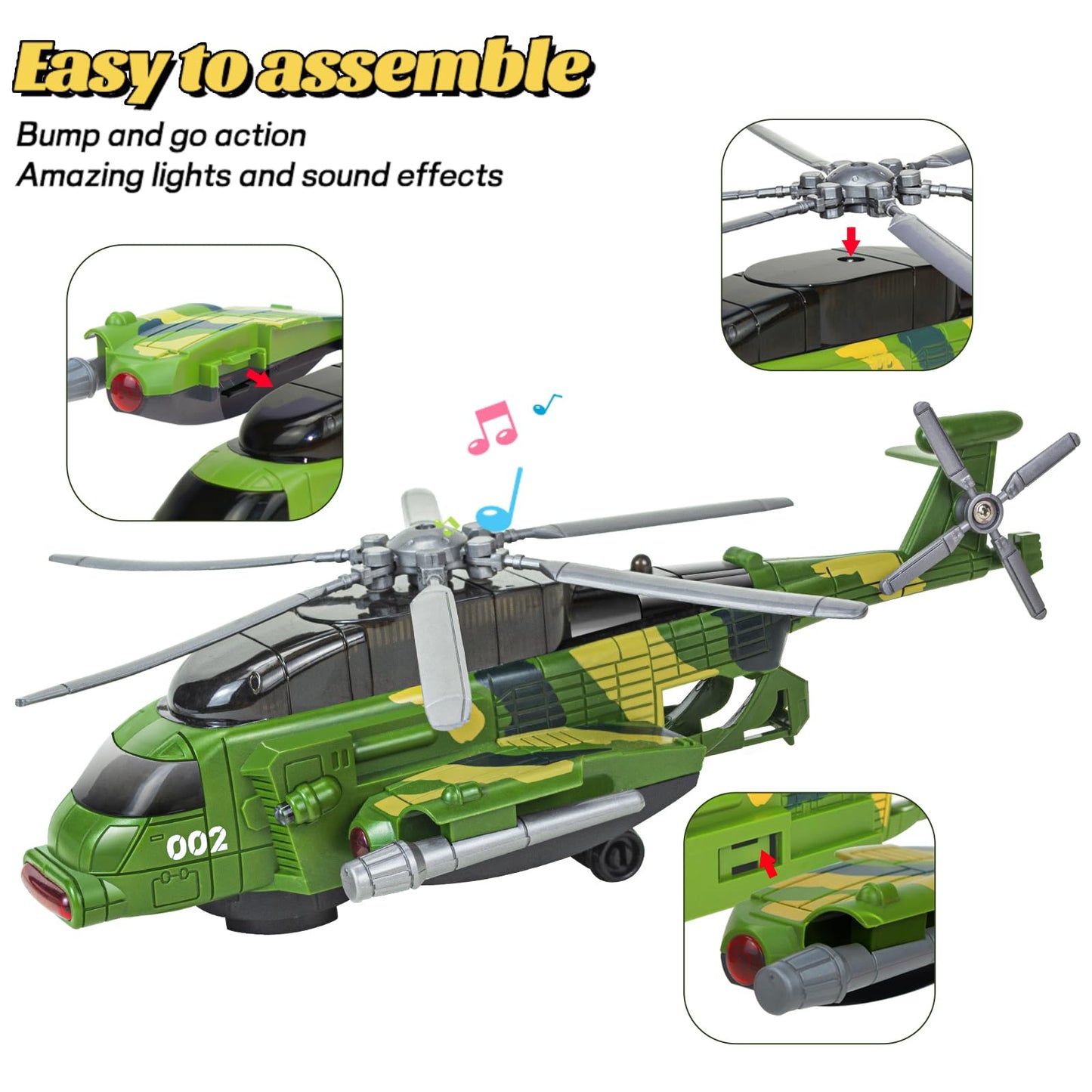 Bloolilies Bump & Go Helicopter & Airplane Toy for Toddlers, Kids 1-7, with Lights & Music – Birthday Gift for Boys & Girls