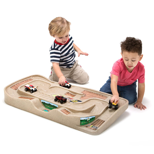 Simplay3 Portable Carry and Go Kids Race Track Toy Car Train Table, 2-Sided No Assembly for Children 3 4 5 6 7 Years Old Boys Girls, Made in USA