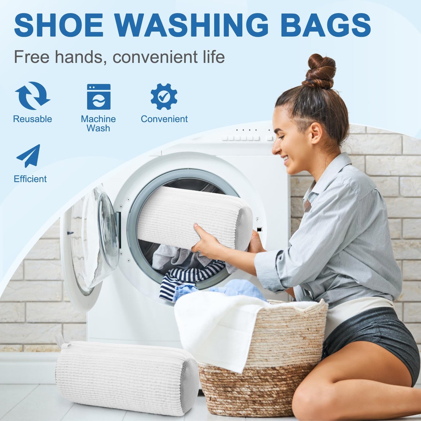 Shoe Laundry Bag 2-Pack – Side Zipper Washing Machine Bags for Sneakers, Reusable Shoe Cleaner for All Sizes – White