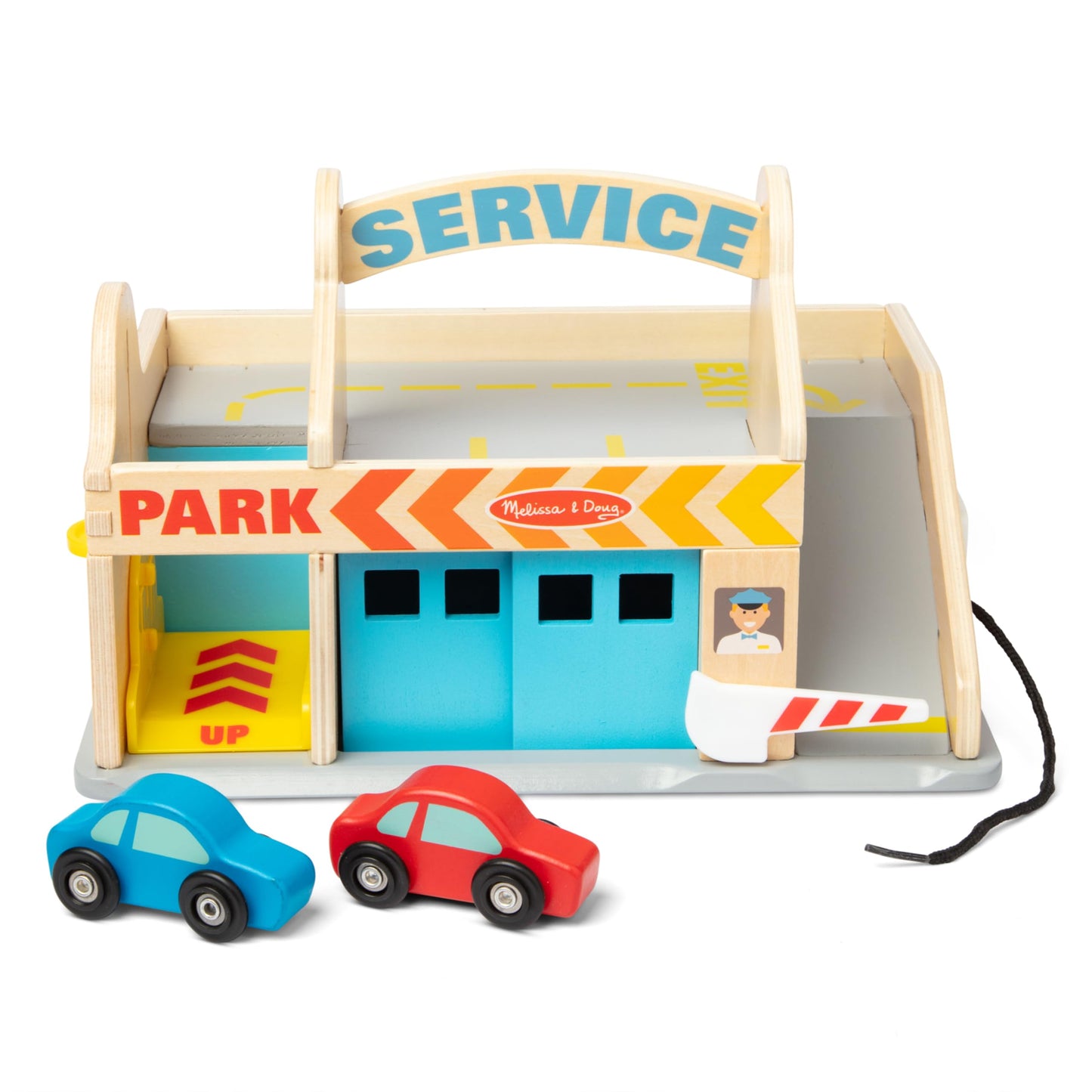 Melissa & Doug Service Station Parking Garage with 2 Wooden Cars and Drive-Thru Car Wash