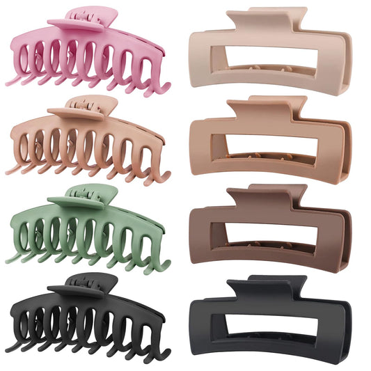 TOCESS 8 Pack Large Hair Claw Clips for Women – 4.33" Matte Jumbo Clips for Thick, Thin & Curly Hair, 90’s Style Strong Hold, Nonslip Design