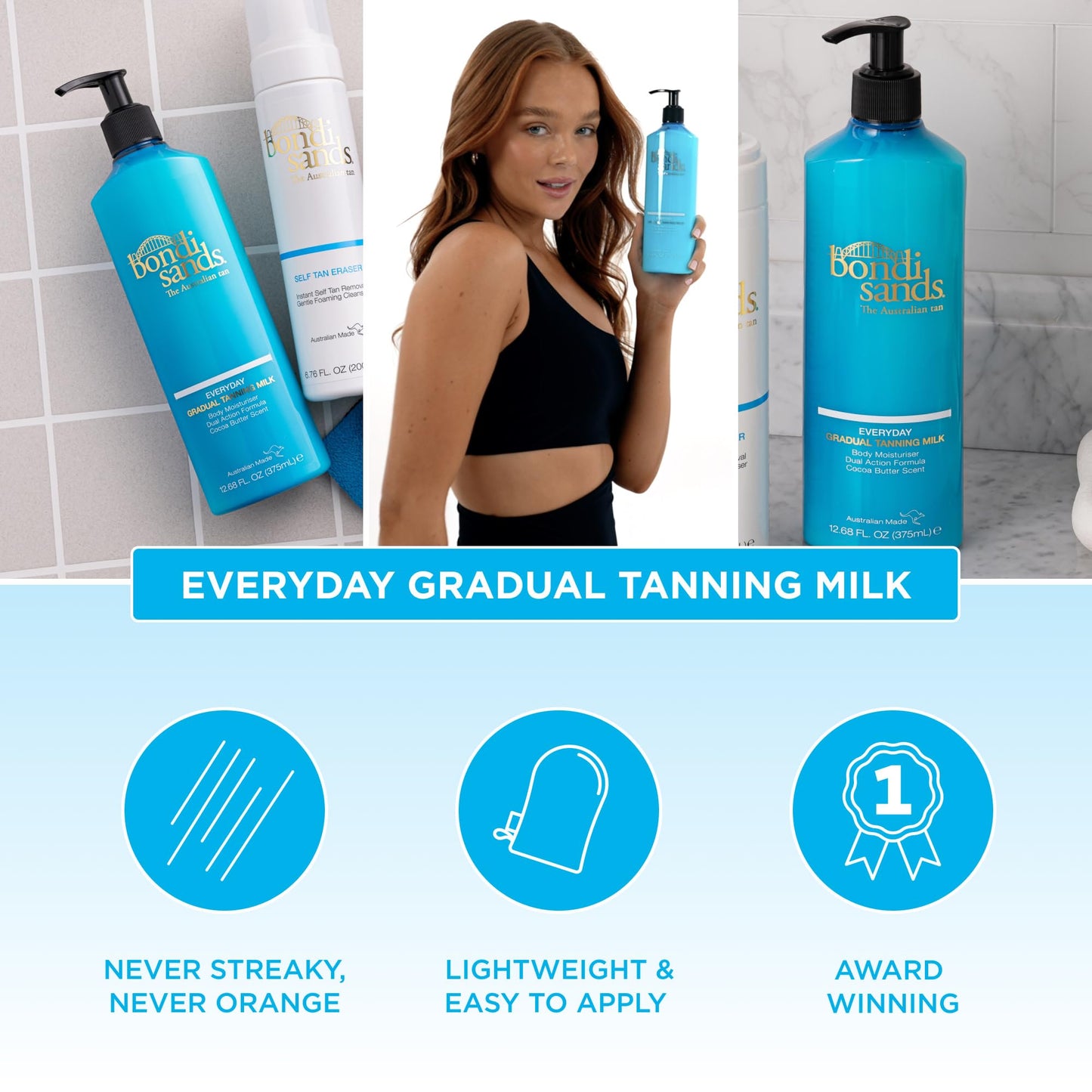 Bondi Sands Everyday Gradual Tanning Milk | Long-lasting, Tanning Body Moisturizer Enriched With Aloe Vera and Vitamin E for Glowing Skin, 12.68 Fl Oz