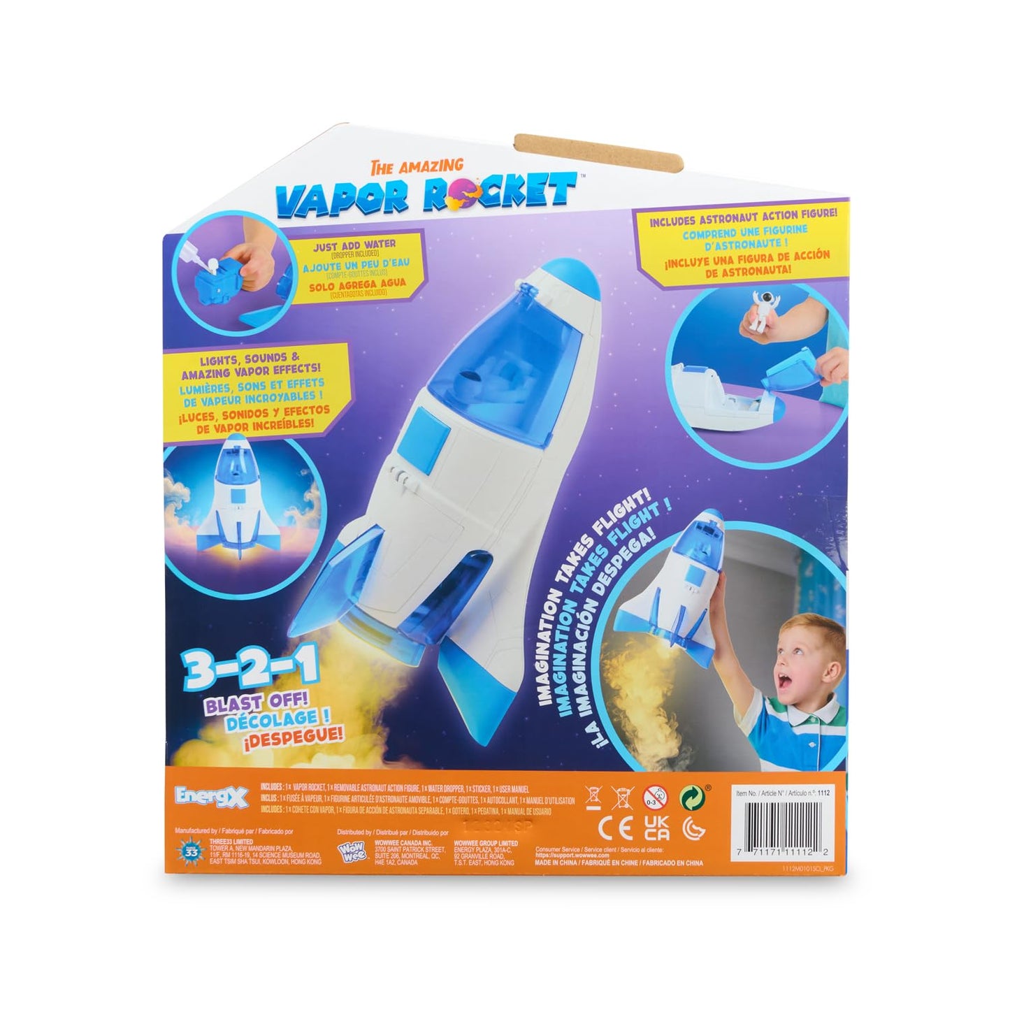 EnergX Amazing Vapor Rocket with Astronaut Action Figure, Blasts Off with Vapor Effects, Lights & Sounds (Ages 3+)