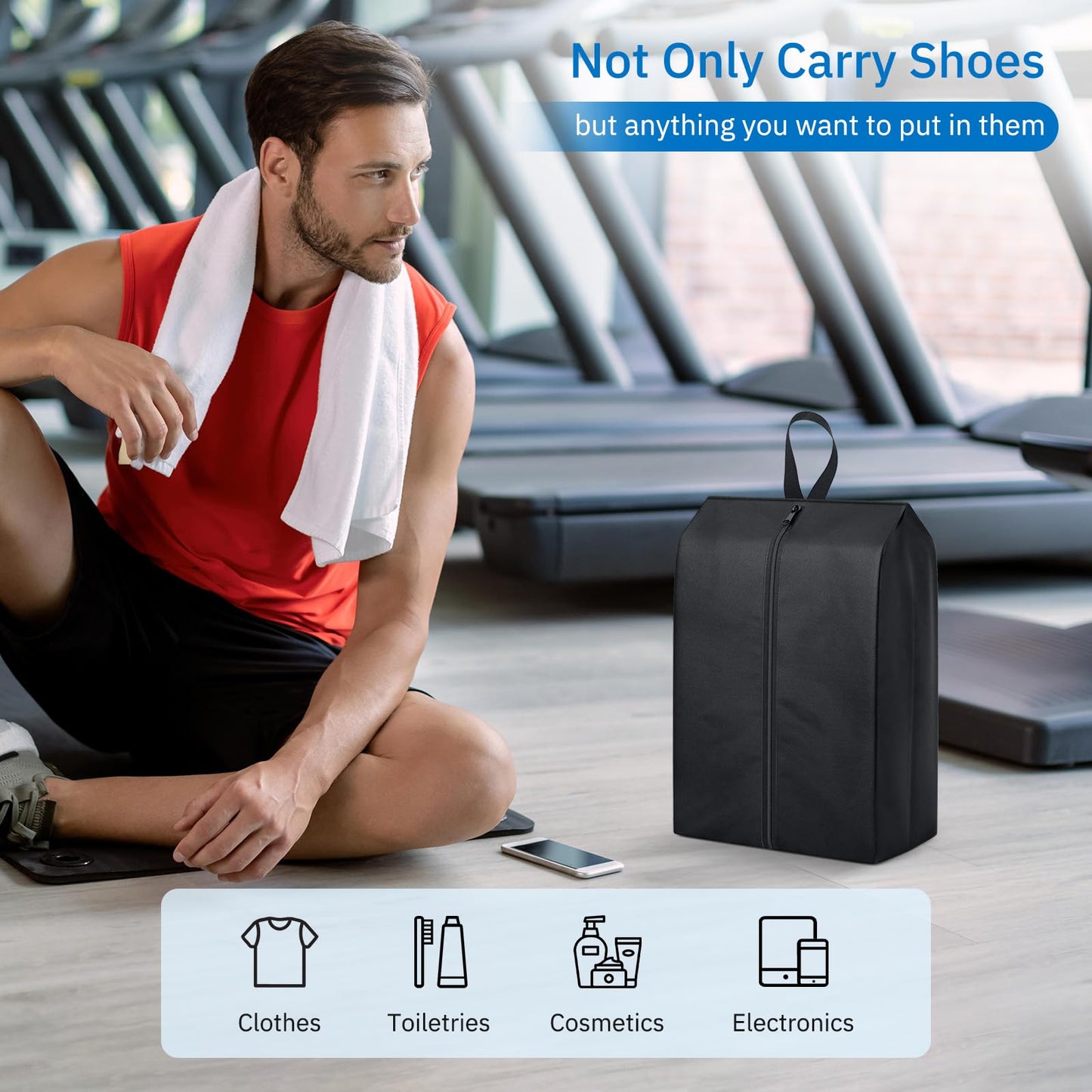 MISSLO Portable Nylon Travel Shoe Bags with Zipper Closure (Pack 4, Black)