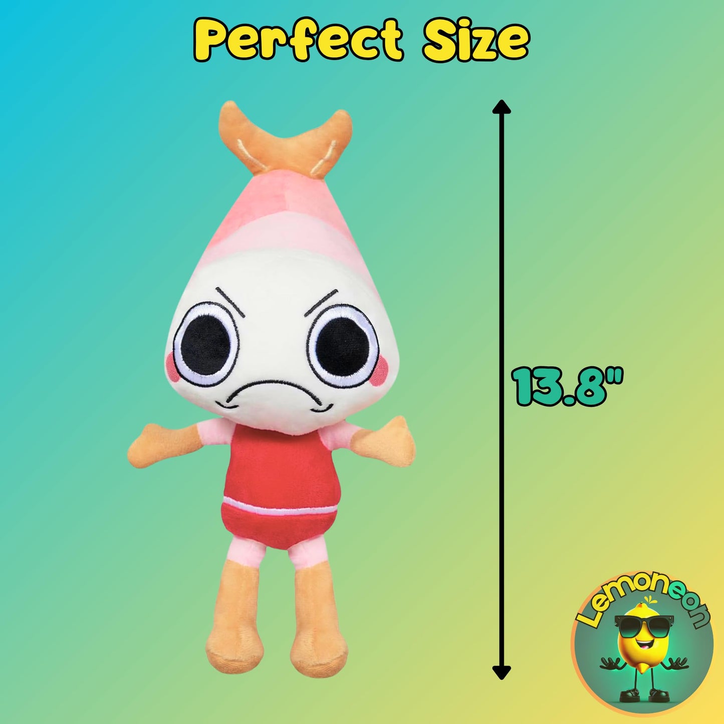 Lemoneon Dandy's World Plush 13.8" Shrimpo Plush Stuffed Figure Pillow for Video Game Fans Room Decor with a Sticker Set
