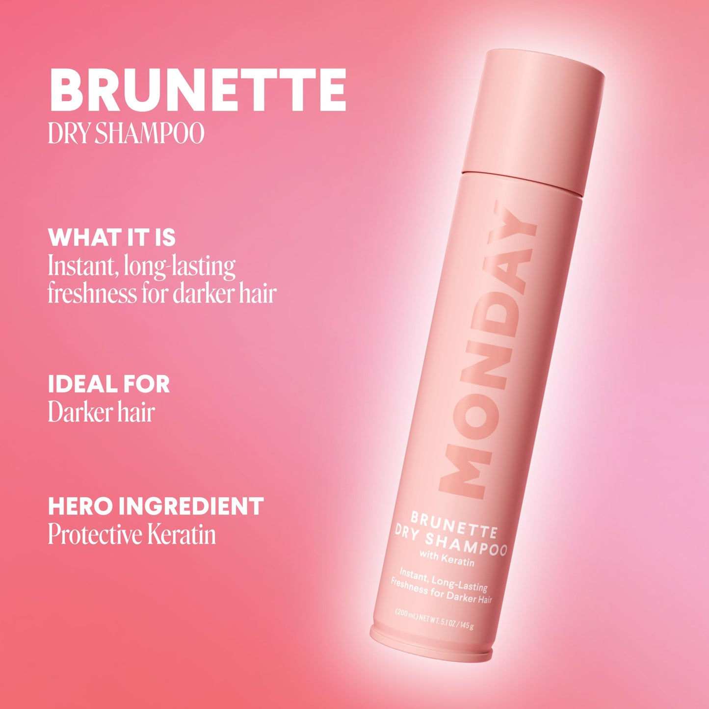 MONDAY HAIRCARE BRUNETTE Dry Shampoo with Keratin, oil-absorbing ideal for Darker Hair 200 mL