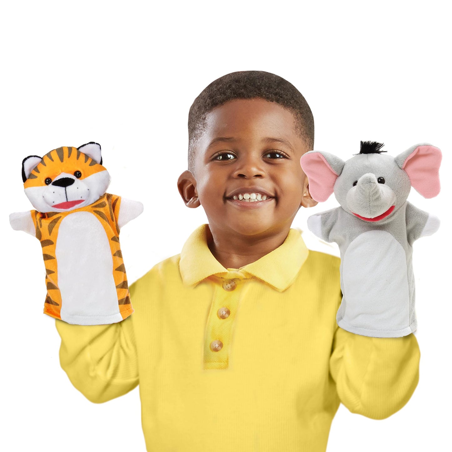 Melissa & Doug Safari Buddies Plush Hand Puppets Set of 6 – Elephant, Tiger, Parrot, Giraffe, Monkey & Zebra for Kids Ages 2+