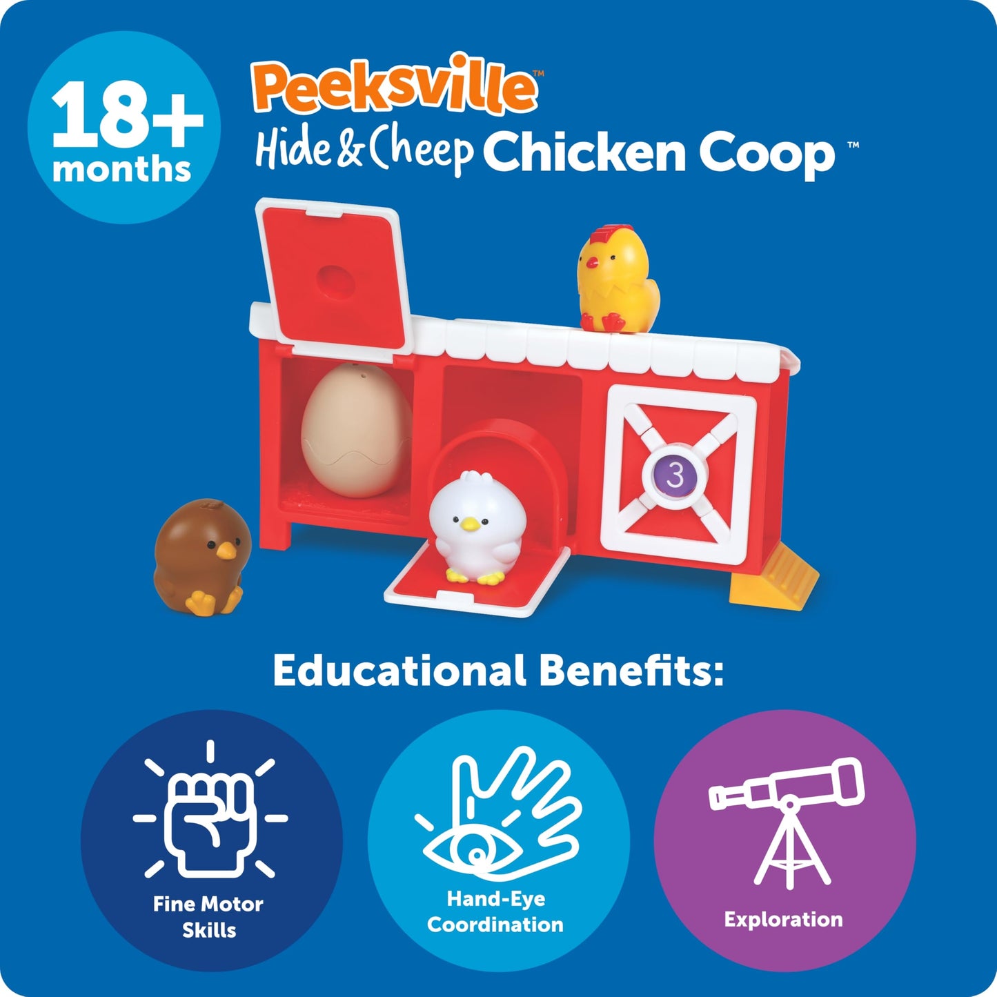Learning Resources Peeksville Hide & Cheep Chicken Coop Toy – Farm Animals, Barn, Sensory & Manipulative Playset for Toddlers & Preschoolers