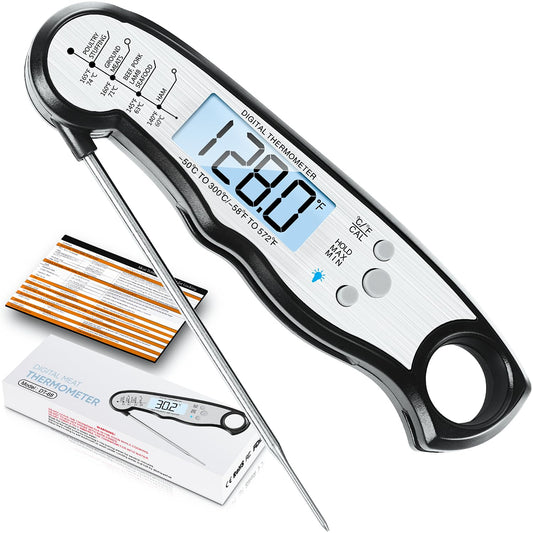 Digital Instant-Read Meat Thermometer – Waterproof, Backlight & Calibrated for BBQ, Candy, Liquids, Beef, Turkey, Cooking & Grilling