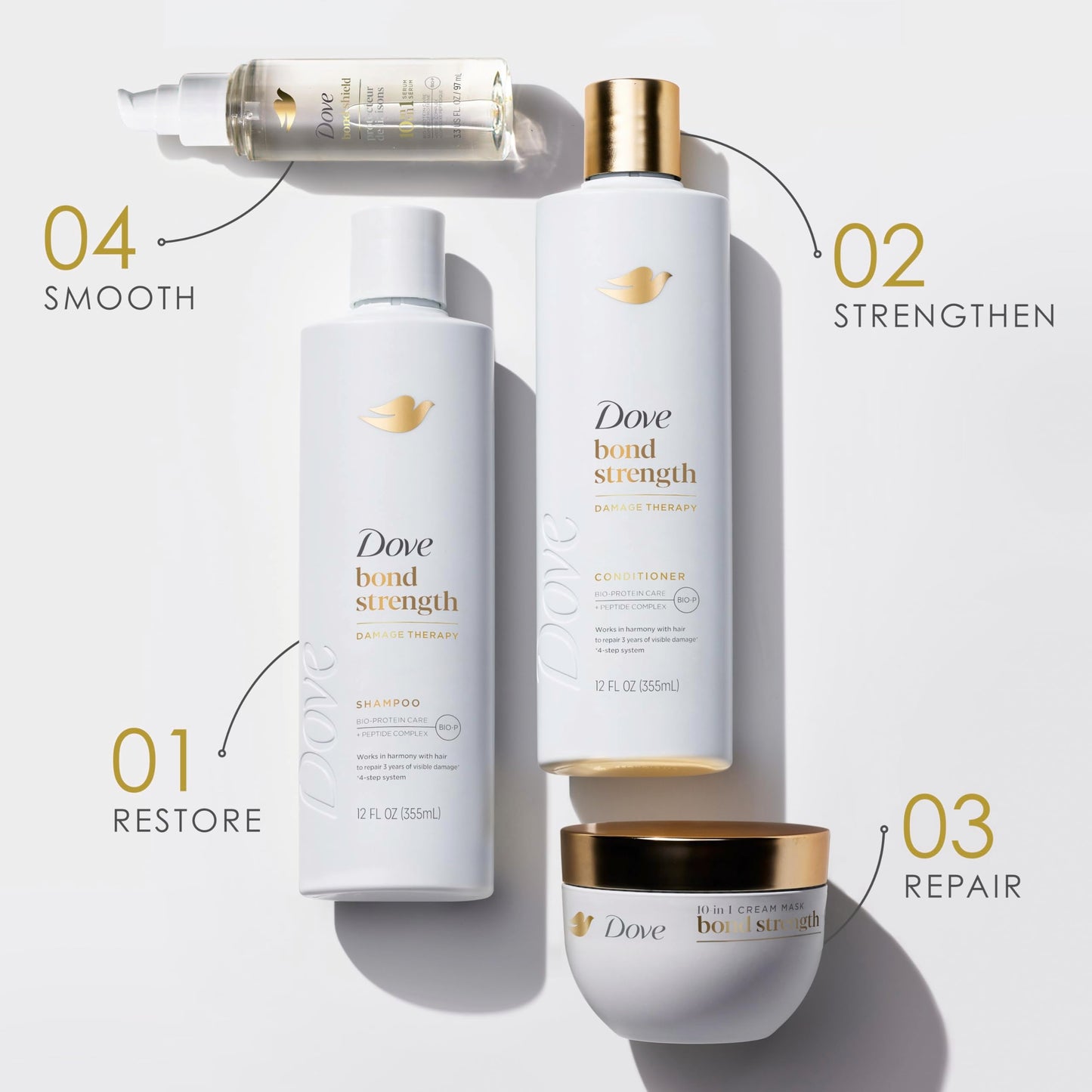 Dove Serum Bond Strength for Chemically Damaged Hair with Bio-Protein Care Technology and Peptide Complex 3.3 Fl Oz