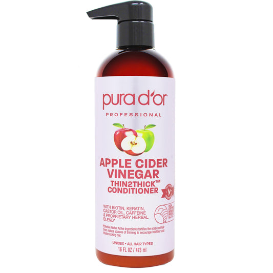 PURA D'OR Apple Cider Vinegar Thin2Thick Conditioner 16 oz – Biotin, Keratin, Caffeine & Castor Oil Formula for Thicker, Healthier Hair