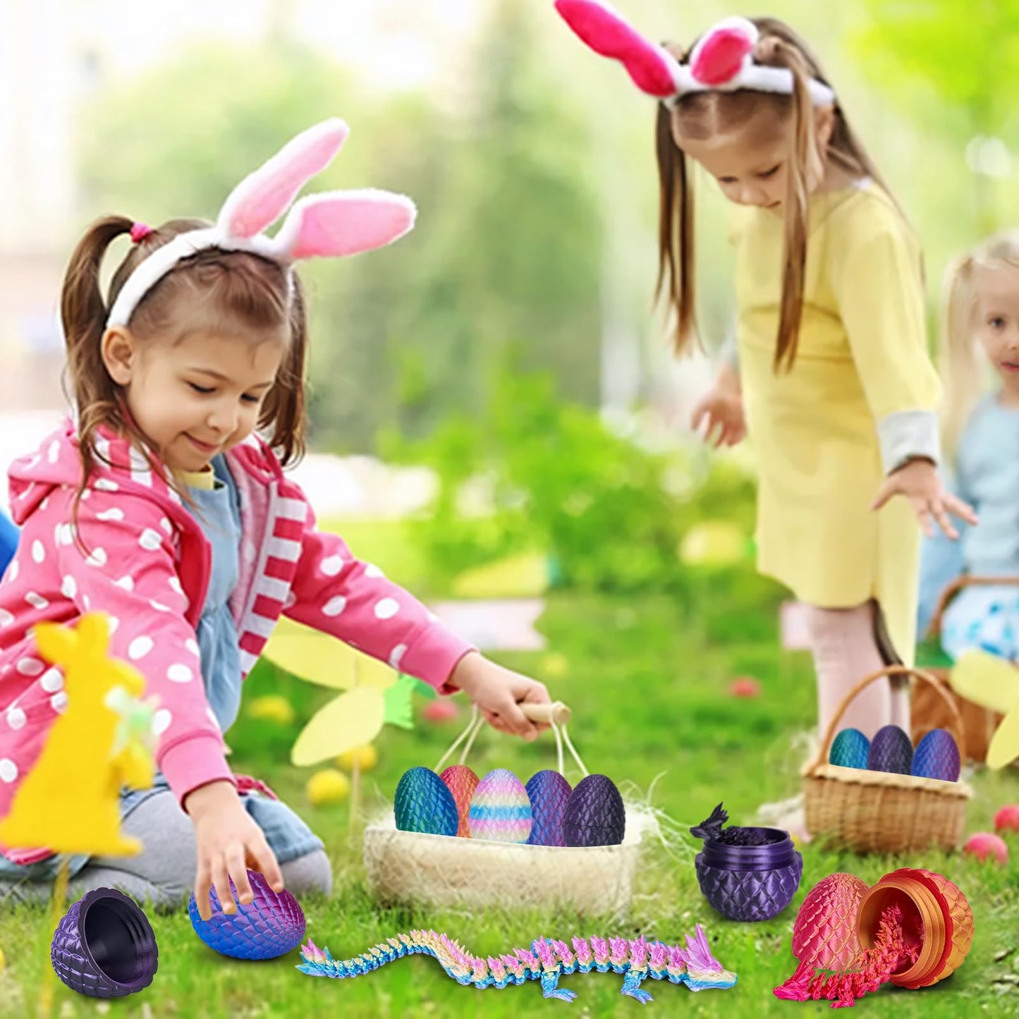 3D Printed Crystal Dragon Egg Toy – Articulated Fidget Dragon for Kids, Boys & Girls, Cool 3D Printer Dinosaur Egg Gift (A-Laser Green + Egg)