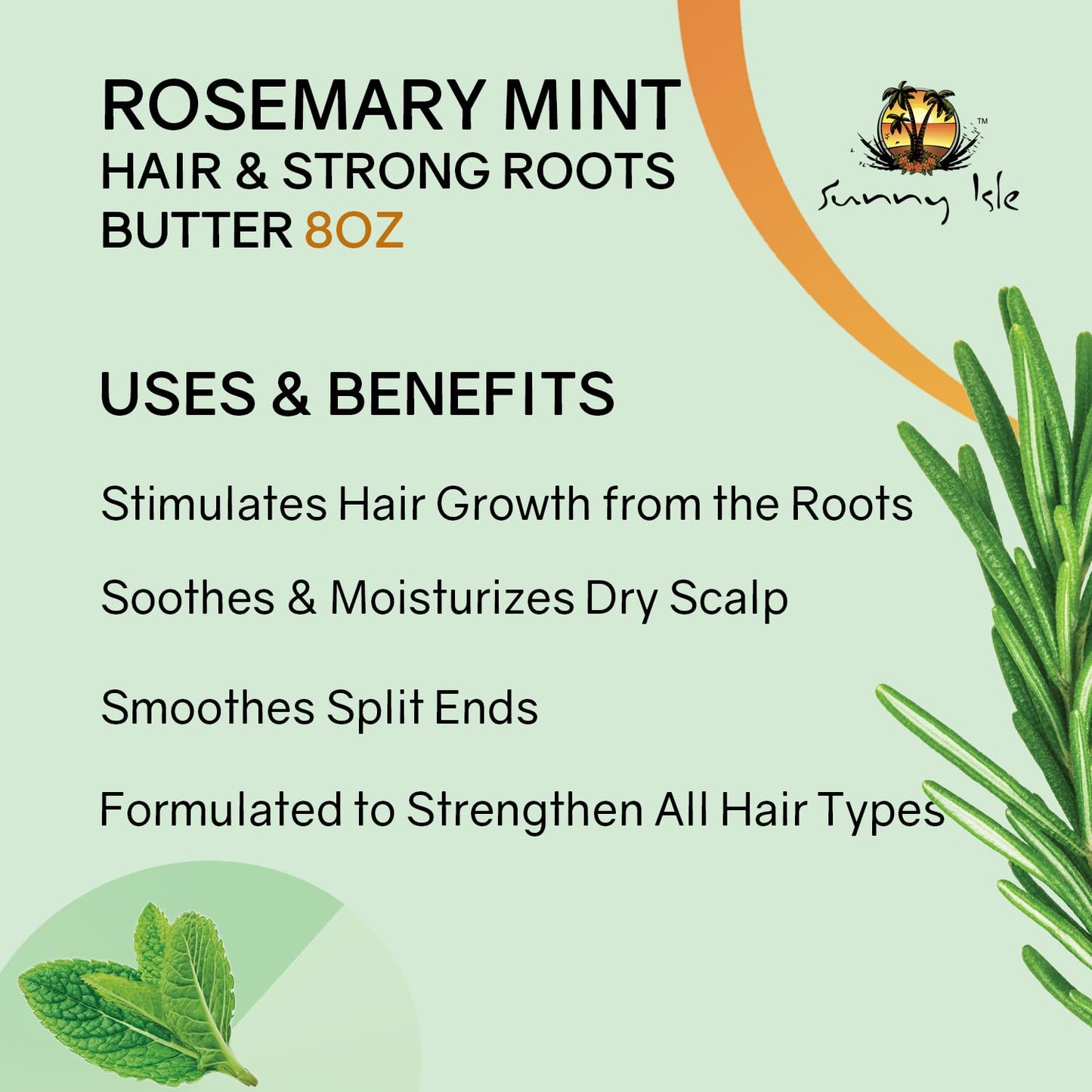 Sunny Isle Rosemary Mint Hair & Strong Roots Butter 8oz | With Biotin & Jamaican Black Castor Oil | Strengthens, Nourishes & Repairs Dry, Damaged Hair