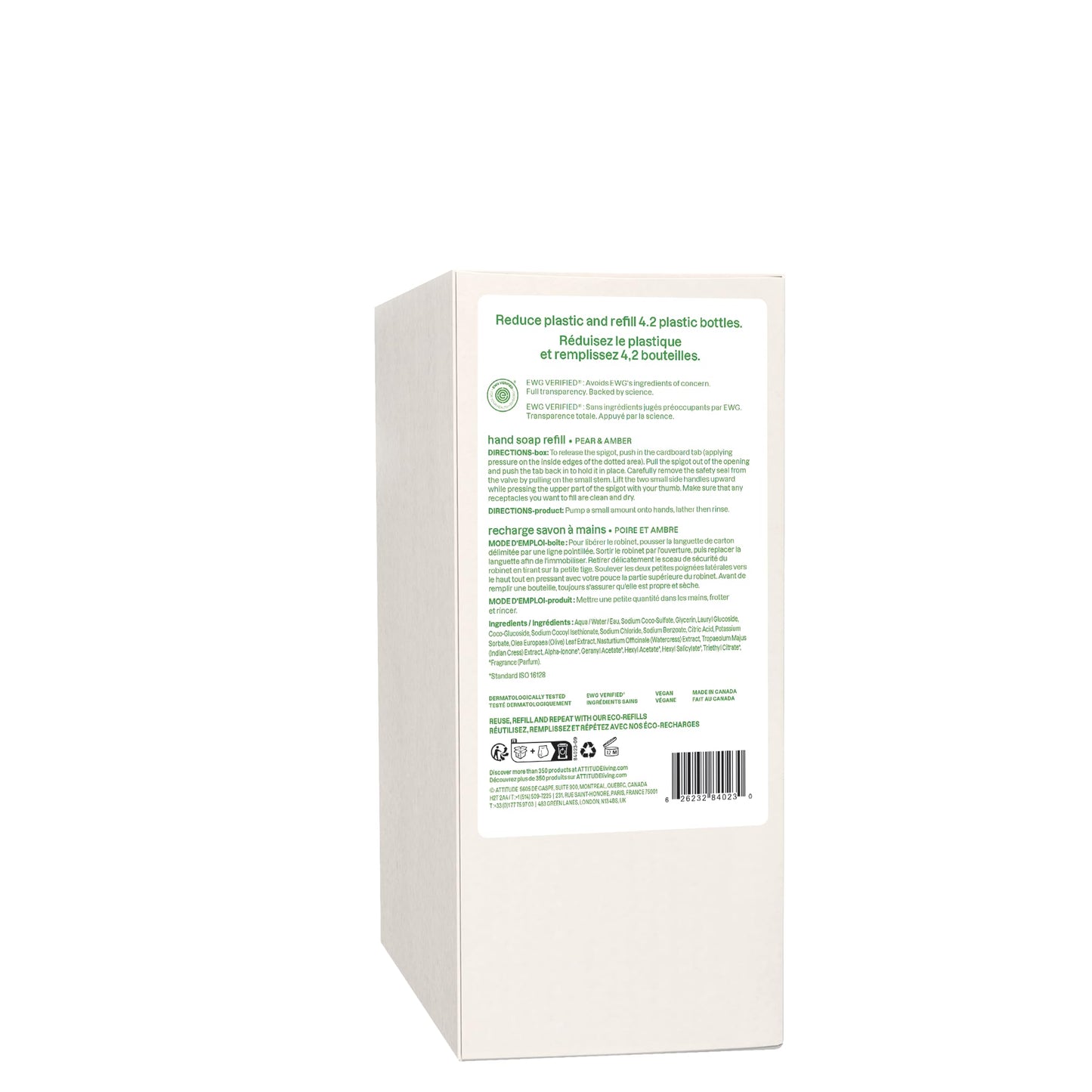 ATTITUDE Liquid Hand Soap, EWG Verified, Plant and Mineral-Based, Vegan Personal Care Products, Olive Leaves, 67.6 Fl Oz