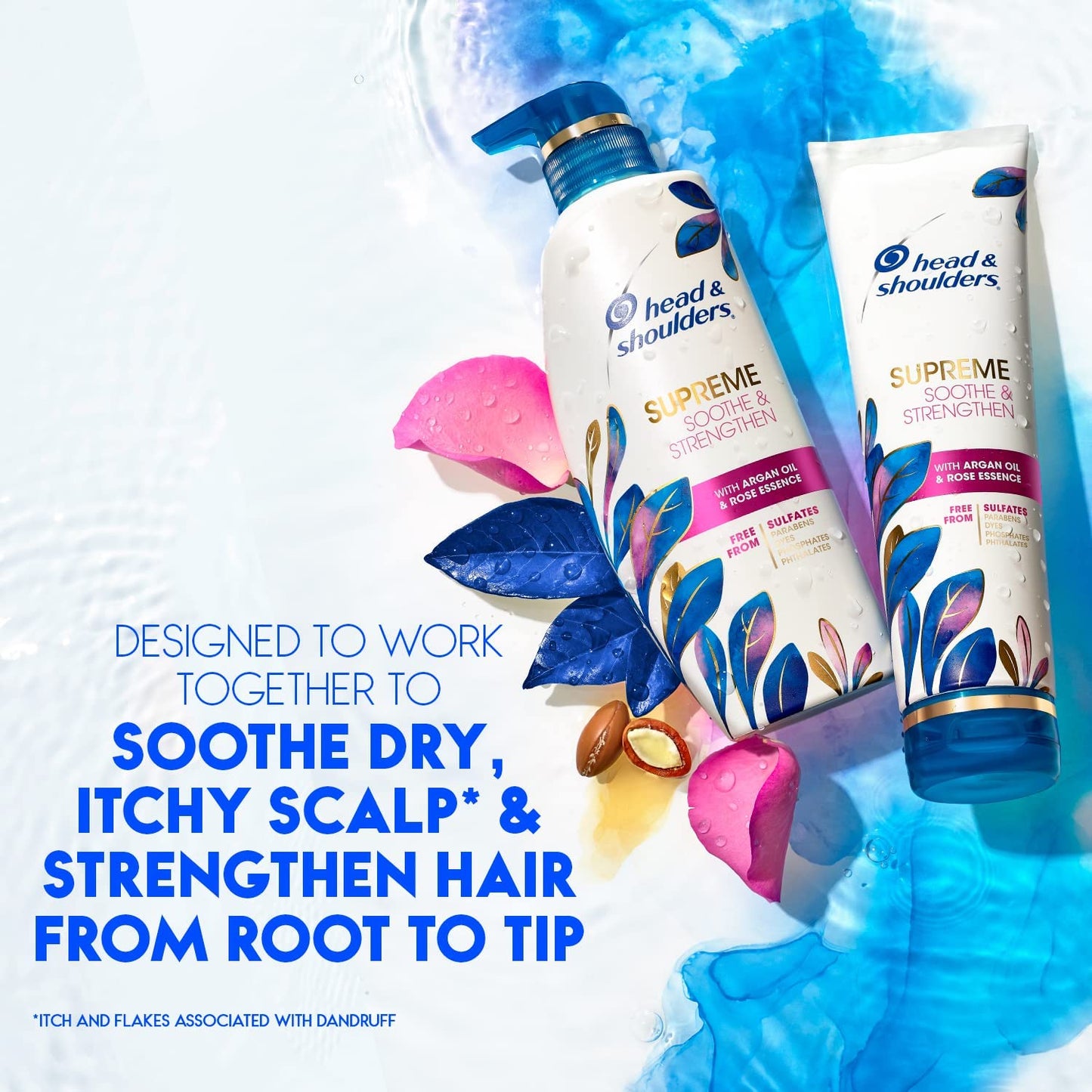 Head & Shoulders Supreme Sulfate-Free Shampoo & Conditioner Set with Argan Oil & Rose Essence, Dry Scalp & Dandruff Treatment, 21.2 Fl Oz