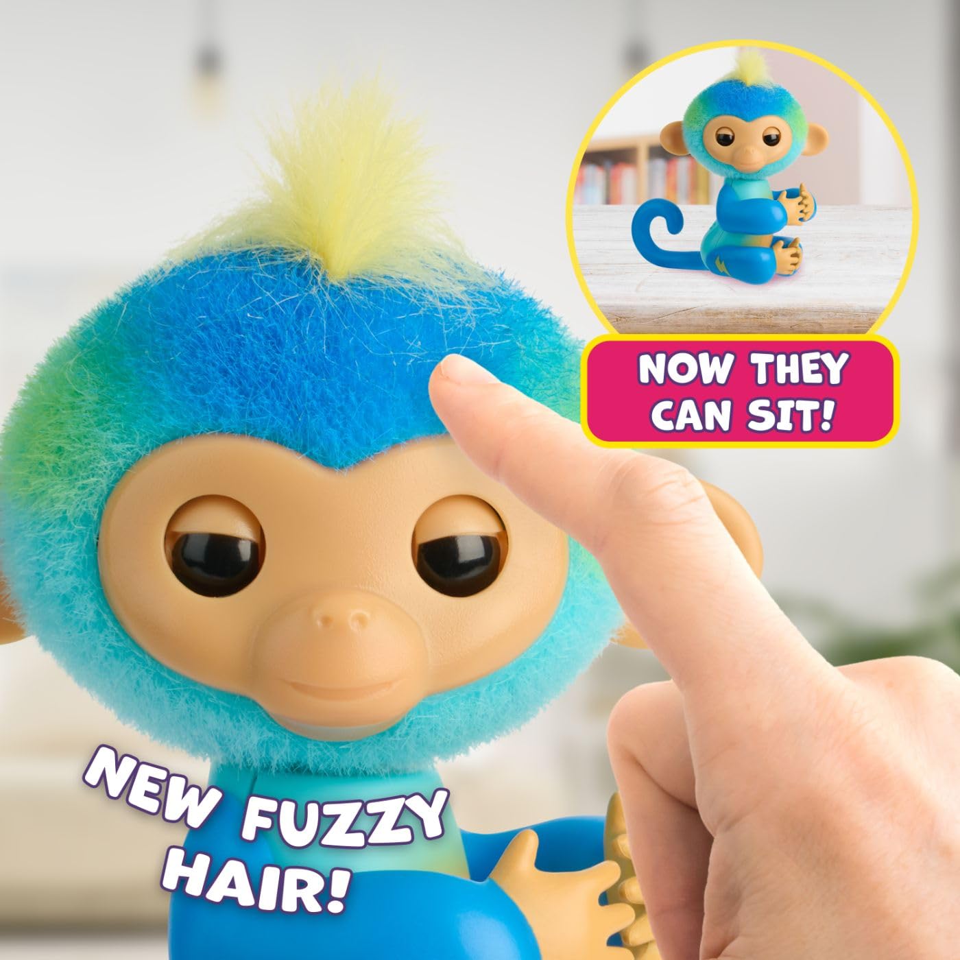 Fingerlings 2023 NEW Interactive Baby Monkey Reacts to Touch – 70+ Sounds & Reactions – Leo (Blue)