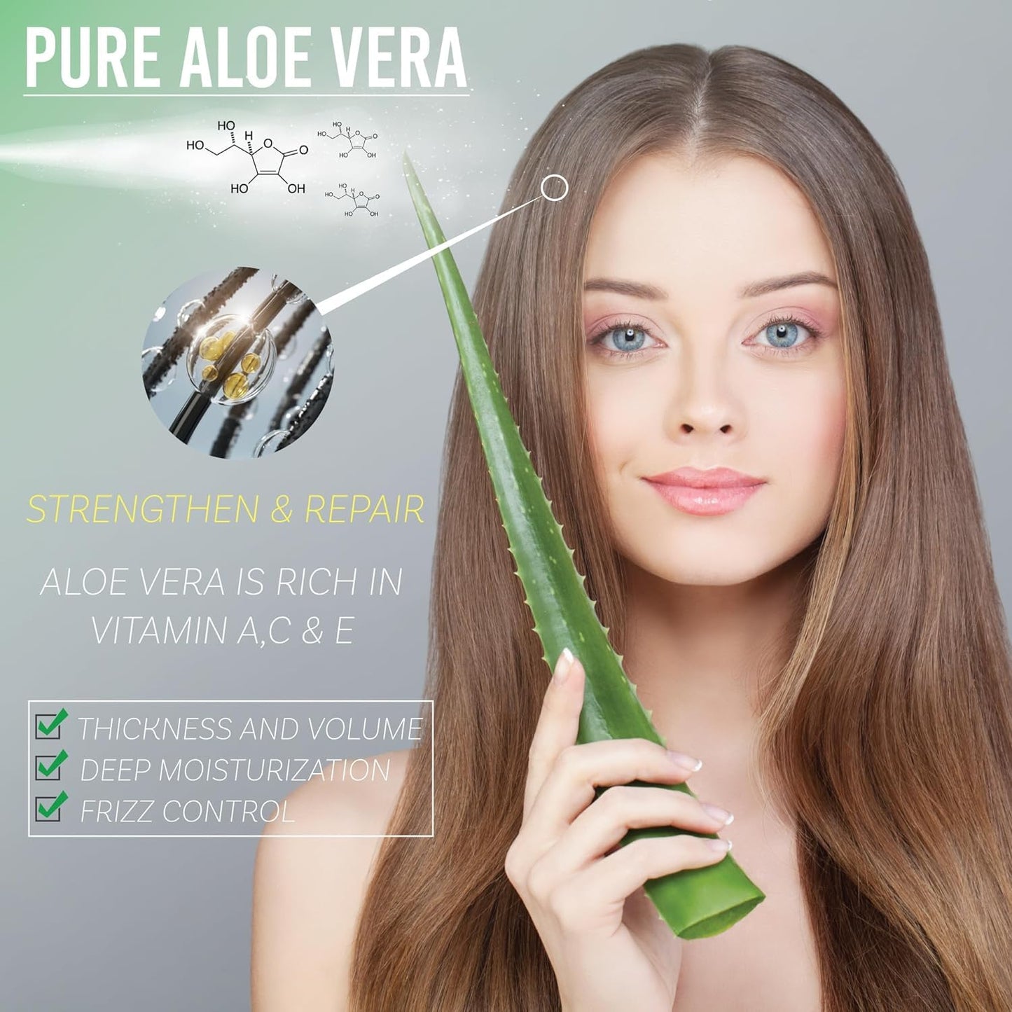 Amazing Aloe Vera Gel 100% Pure & Freshly Cut - Natural Sunburn, After Shave, Face, Skin & Hair Care - Unscented, Vegan - 16oz (2x8oz)