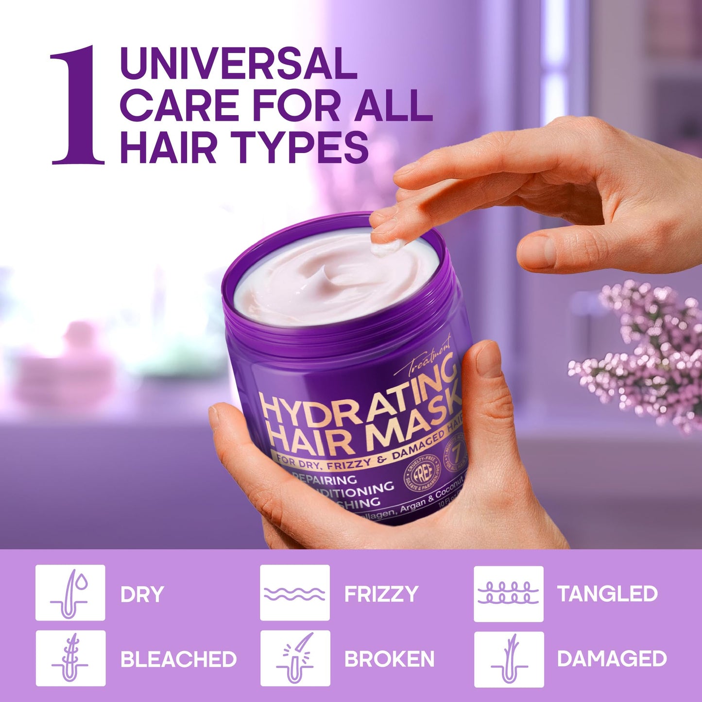 NUTRAHARMONY Hydrating Hair Mask 10oz | Deep Conditioning Keratin Treatment with Argan, Coconut Oils, Collagen & Biotin | Repair & Anti-Frizz