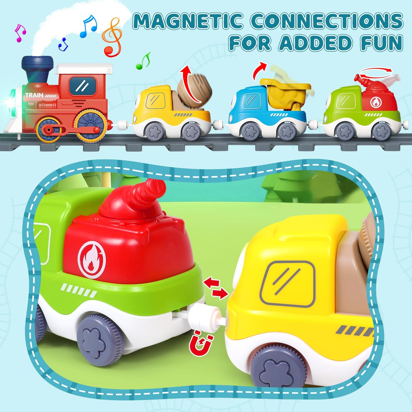 Electric Train Set for Toddlers & Kids 3-8 with Lights, Music, Steam, Magnetic Tracks – Realistic Train Toy for Boys & Girls Birthday Gift