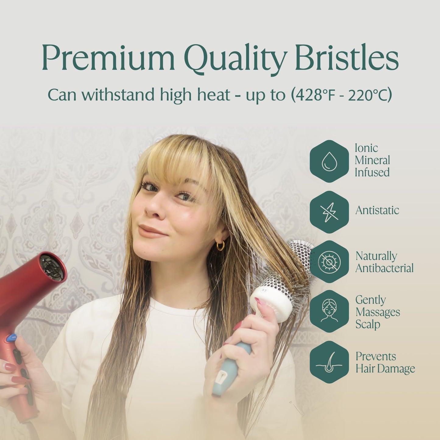 Medium Round Brushing Brush - Ceramic Hair Brush for a Smooth Salon Style Look - Professional Brushing Brush Ideal for All Hair Types - 43 mm