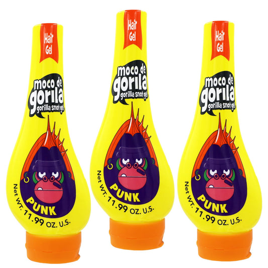 Moco de Gorila Punk, Hair Styling Gel, Reactivate with water, Long-lasting Hold, 3-Pack of 11.99 Oz Each, 3 Squeezable Bottles.