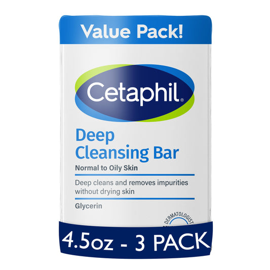 Cetaphil Deep Cleansing Face & Body Bar Soap for Sensitive Skin – Hypoallergenic, Fragrance & Paraben Free, Pack of 3, Gentle Makeup & Dirt Remover