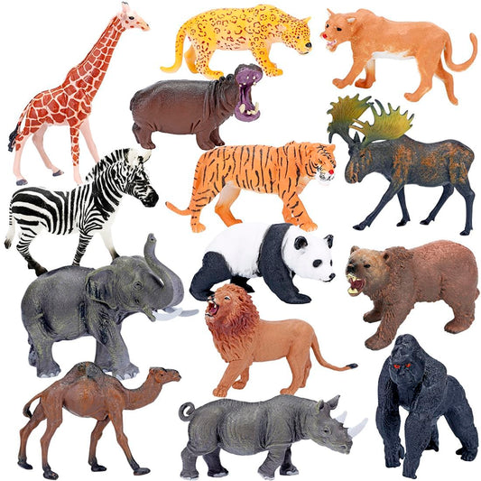 BOLZRA Safari Animal Figurines, 14-Piece Jumbo Realistic Wild Zoo & African Jungle Animals Playset for Kids & Toddlers