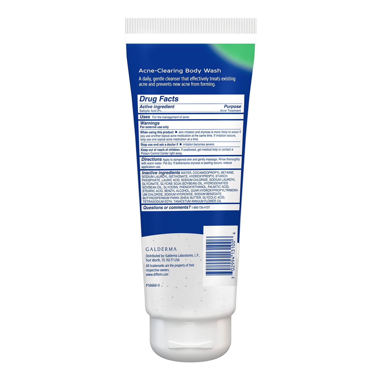 Differin Acne Body Wash – Salicylic Acid Cleanser for Back, Chest & Shoulders, Cream-to-Lather Formula, 10 oz, by Differin