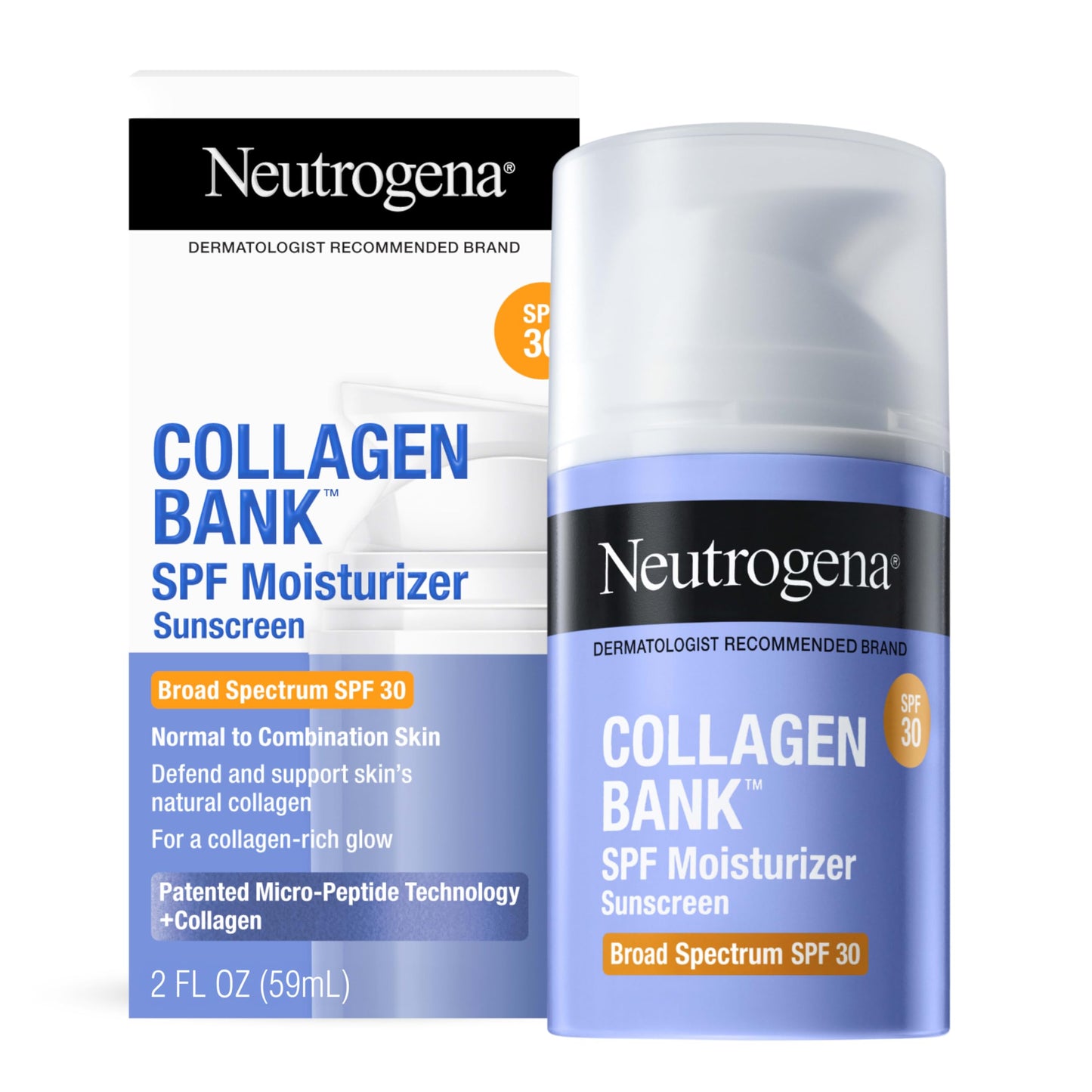 Neutrogena Collagen Bank Face Moisturizer SPF 30 Anti-Aging Cream with Micro-Peptides, No White Cast 2oz + Hydro Boost Cleanser 0.5oz