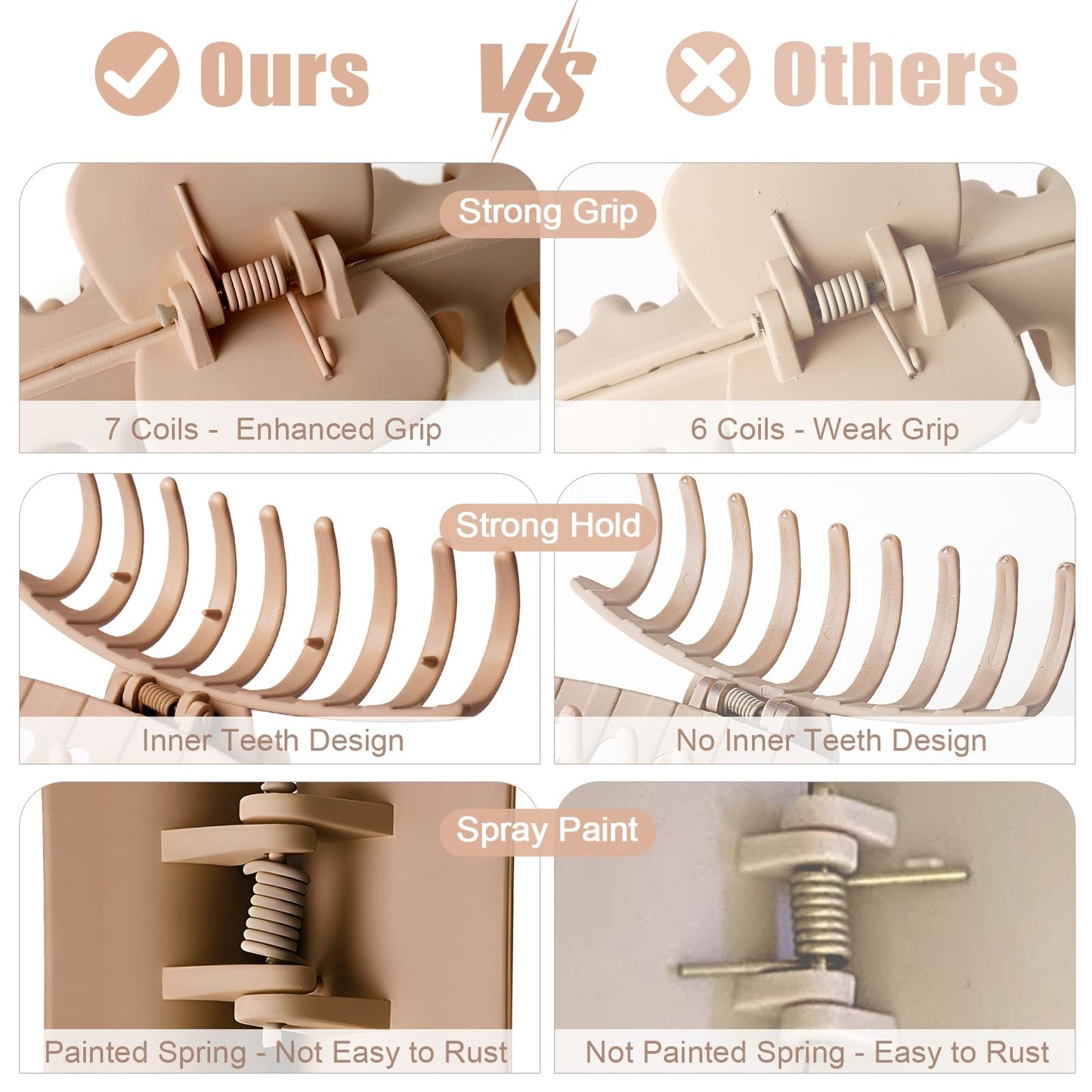 TOCESS 8 Pack Large Hair Claw Clips for Women – 4.33" Matte Jumbo Clips for Thick, Thin & Curly Hair, 90’s Style Strong Hold, Nonslip Design