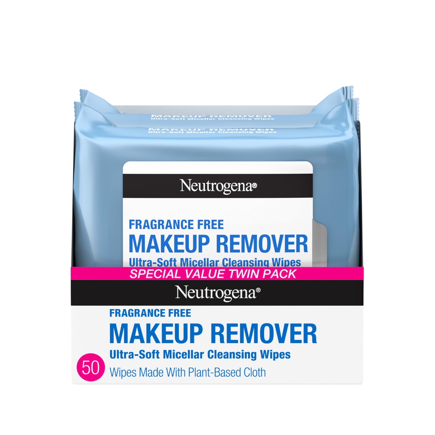 Neutrogena Fragrance-Free Makeup Remover Wipes, Alcohol-Free Facial Towelettes Gently Remove Oil & Makeup, Twin Pack (2 x 25 ct)