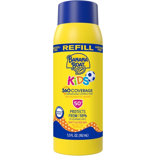 Banana Boat 360° Kids Sunscreen Mist SPF 50 Refill – Non-Aerosol Spray Sunblock for Children, Full Coverage, 5.5 oz