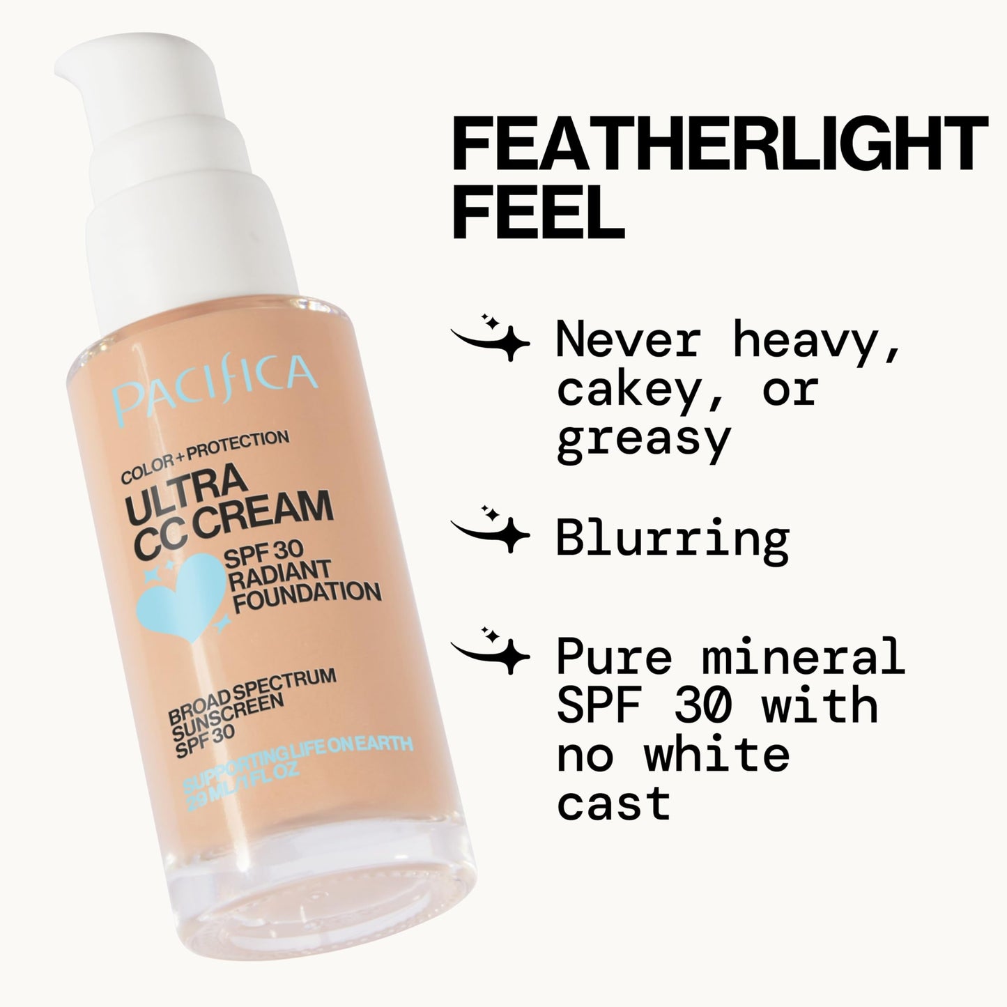 Pacifica Ultra CC Cream Radiant Foundation SPF 17 - Warm-Light – Medium Coverage Color Correcting Cream, Dewy Finish, Mineral SPF, 1 oz