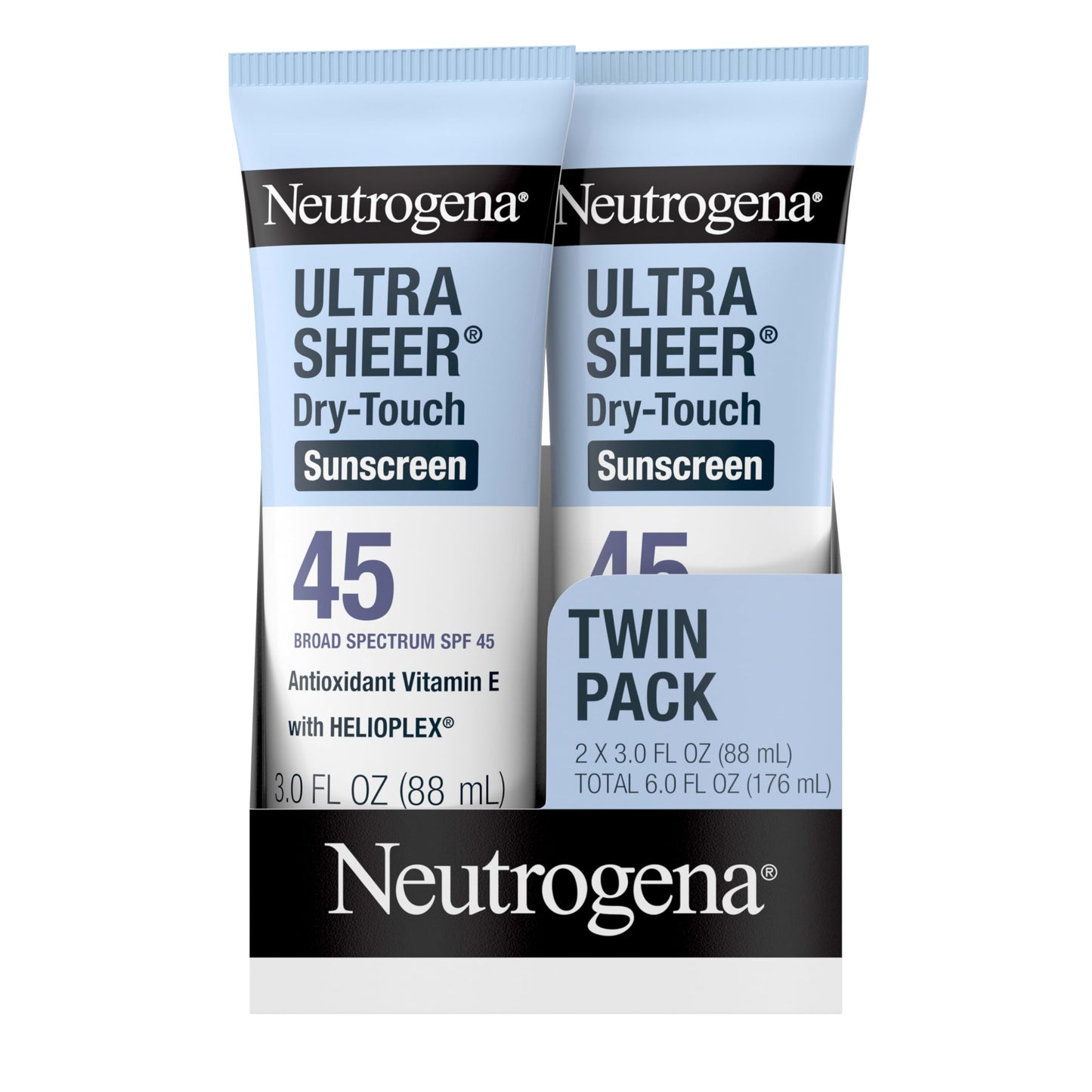 Neutrogena Ultra Sheer Dry-Touch SPF 45 Sunscreen, Face & Body Sunblock, Lightweight, Non-Greasy, Water Resistant, Travel Size, 3 fl oz, 2 Pack