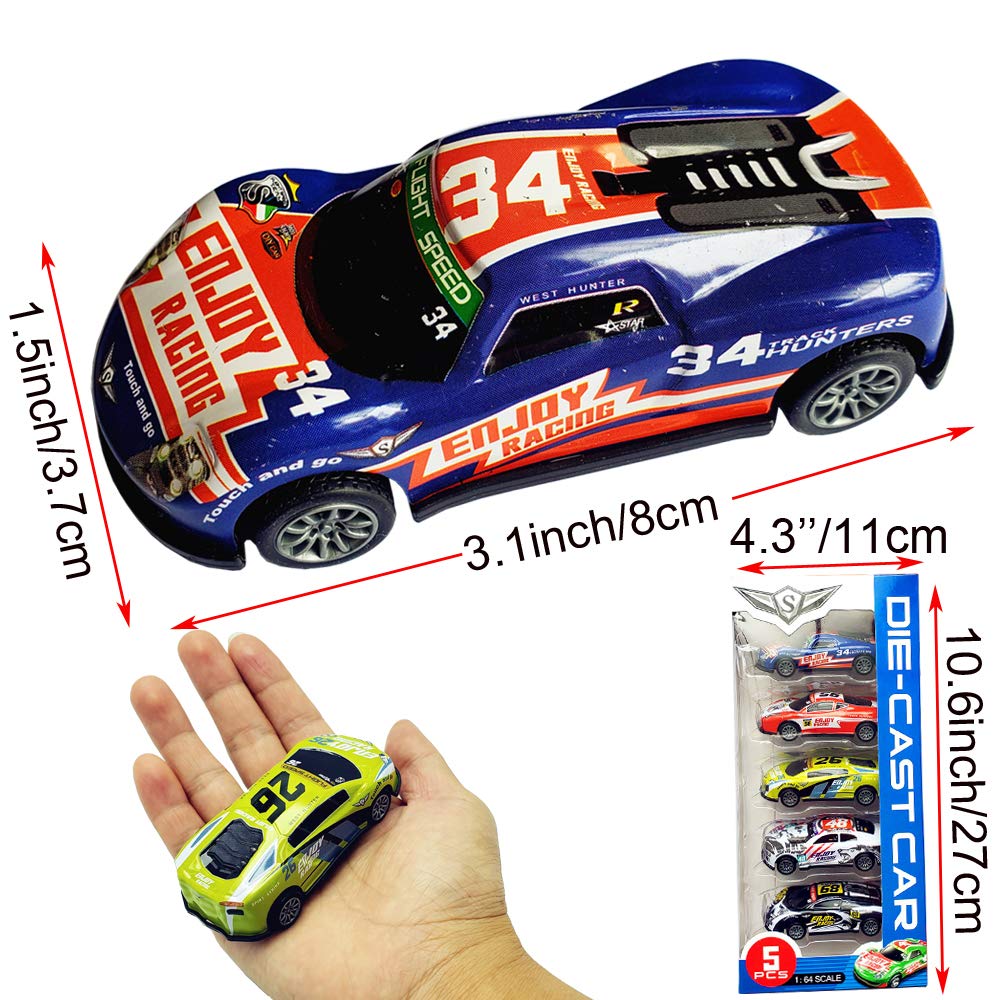 Himeeu Pull Back Racing Cars Die cast Race Car Vehicles,3 Inch Metal Friction Powered Car Toys for Toddlers, Set of 5 (Racing Cars)