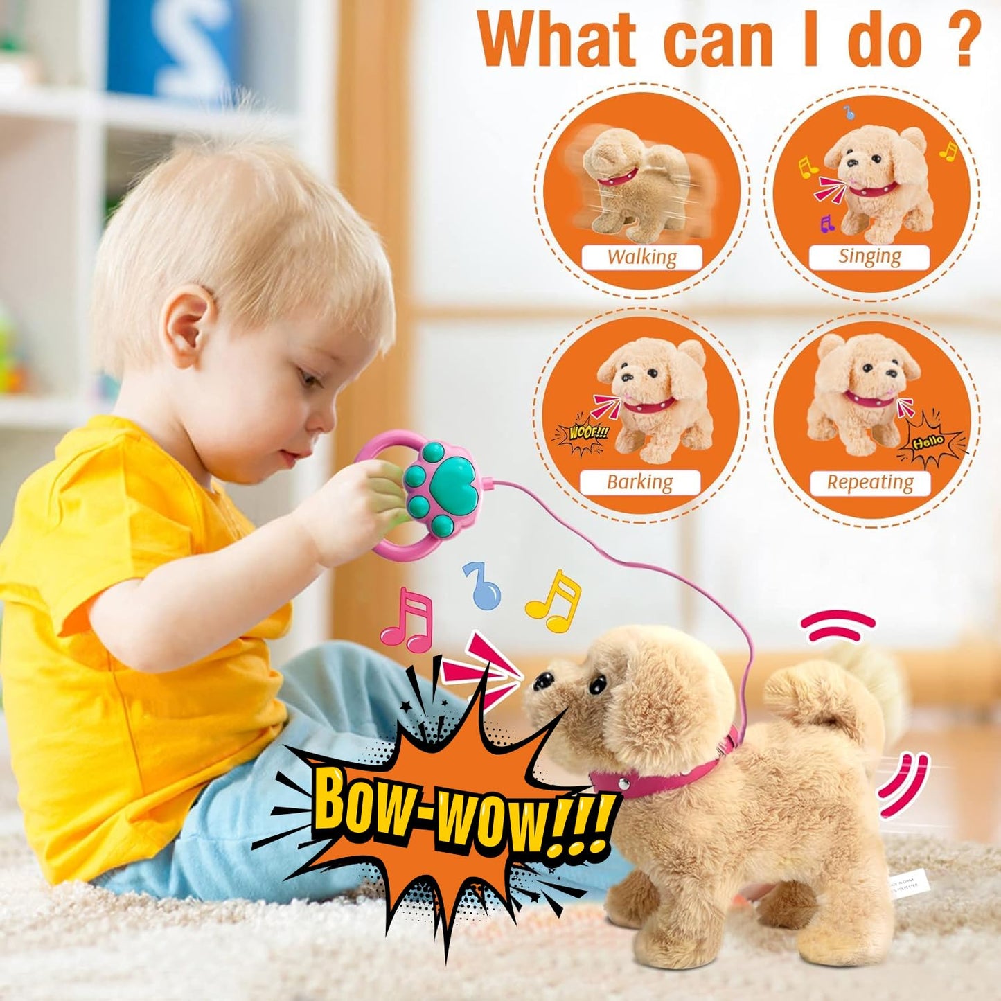 Koonie Talking Plush Golden Retriever Puppy - Repeats What You Say, Barks and Walks - Electronic Interactive Stuffed Dog for Kids