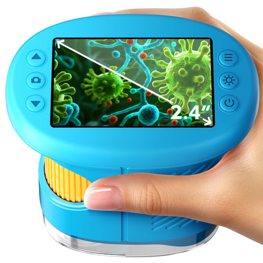 1000X Handheld Kids Microscope with 4K 2.4" Screen, 12 Slides, Portable Educational Toy Gift for Ages 3-12 (Blue)