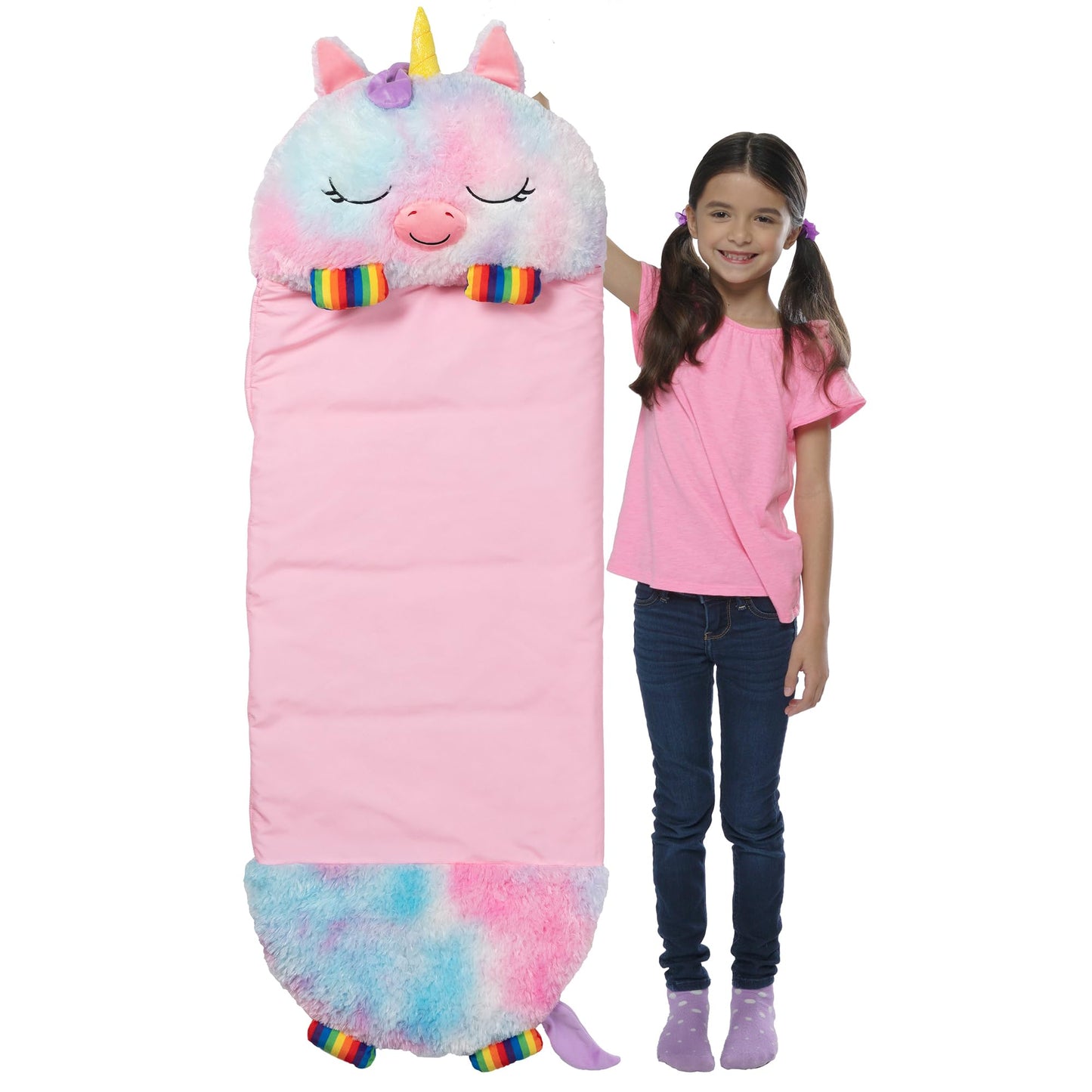 Happy Nappers: Pillow & Sleepy Sack: Medium - Rainbow Unicorn - 54 x 20, Plush Animal Character, 2-in-1 Pillow Sleeping Bag, Play, Kids Ages 3+