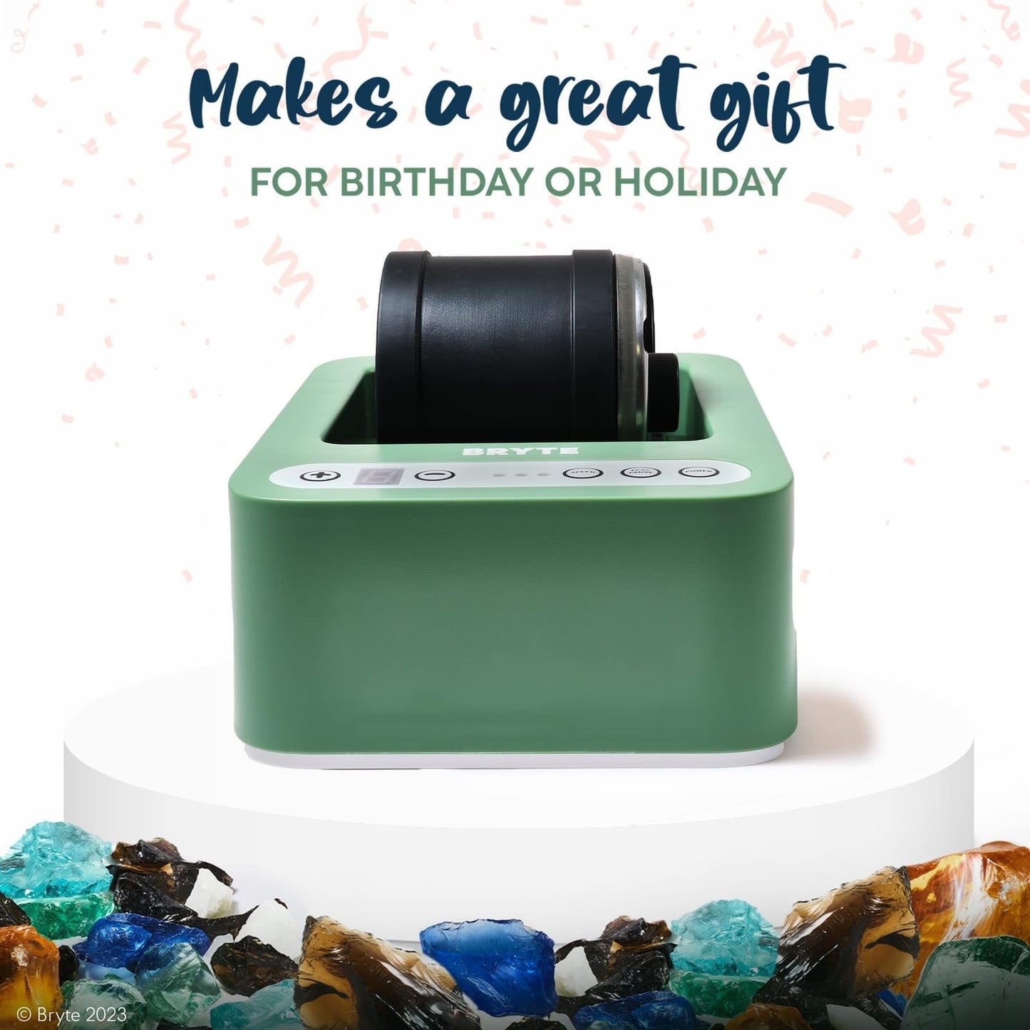 BRYTE Rock Tumbler & Polisher, Medium Mint Green, 3-Speed, 9-Day Timer, Quiet Motor – Sea Glass & Indoor Tumbling Kit, Ages 8+