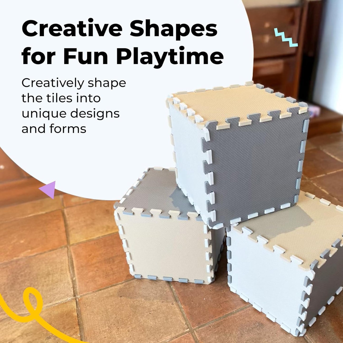 MioTetto Foam Floor Tiles for Kids – Non-Toxic Soft Play Mat for Babies 6-12 Months, Interlocking Tiles Fit 50x50 Playpen, Safe for Crawling