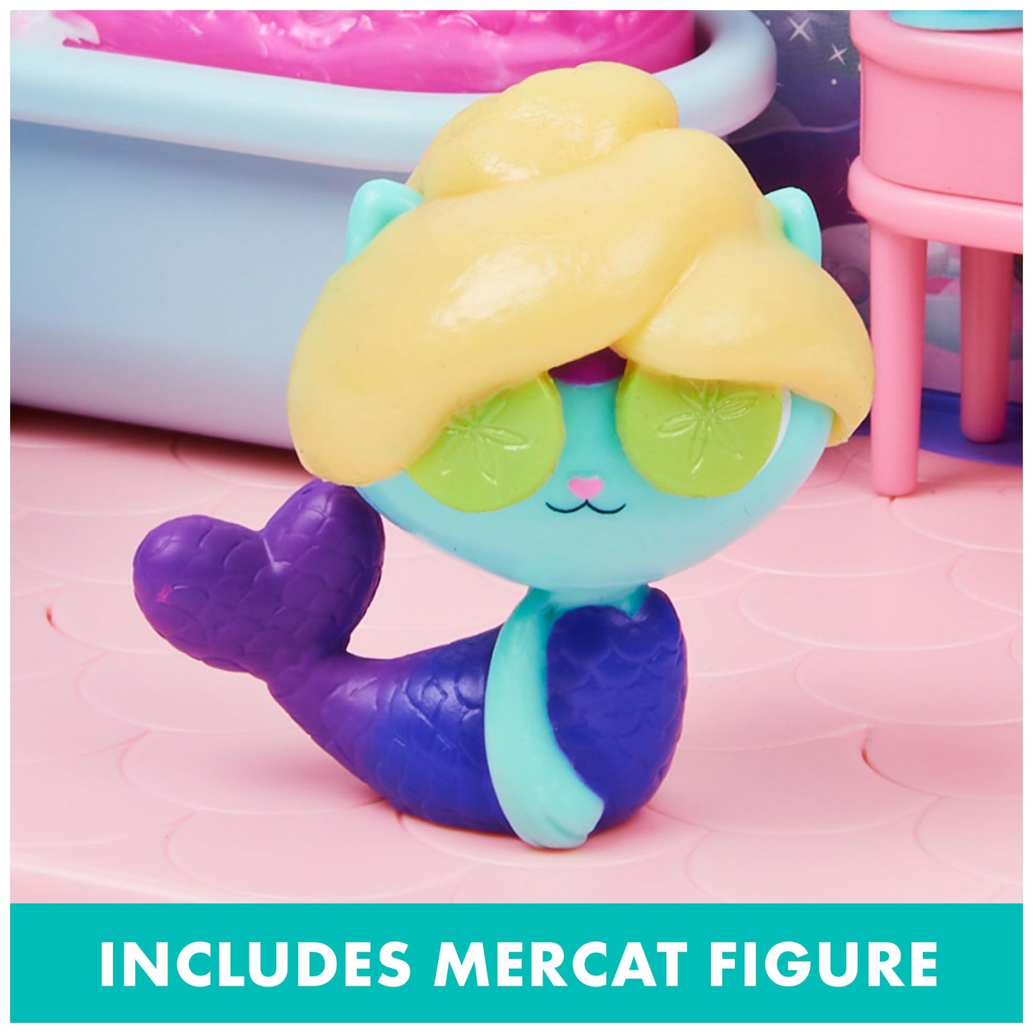 Gabby's Dollhouse, Primp and Pamper Bathroom with Mercat Figure, 3 Accessories, 3 Furniture and 2 Deliveries, Kids Toys for Ages 3 and up