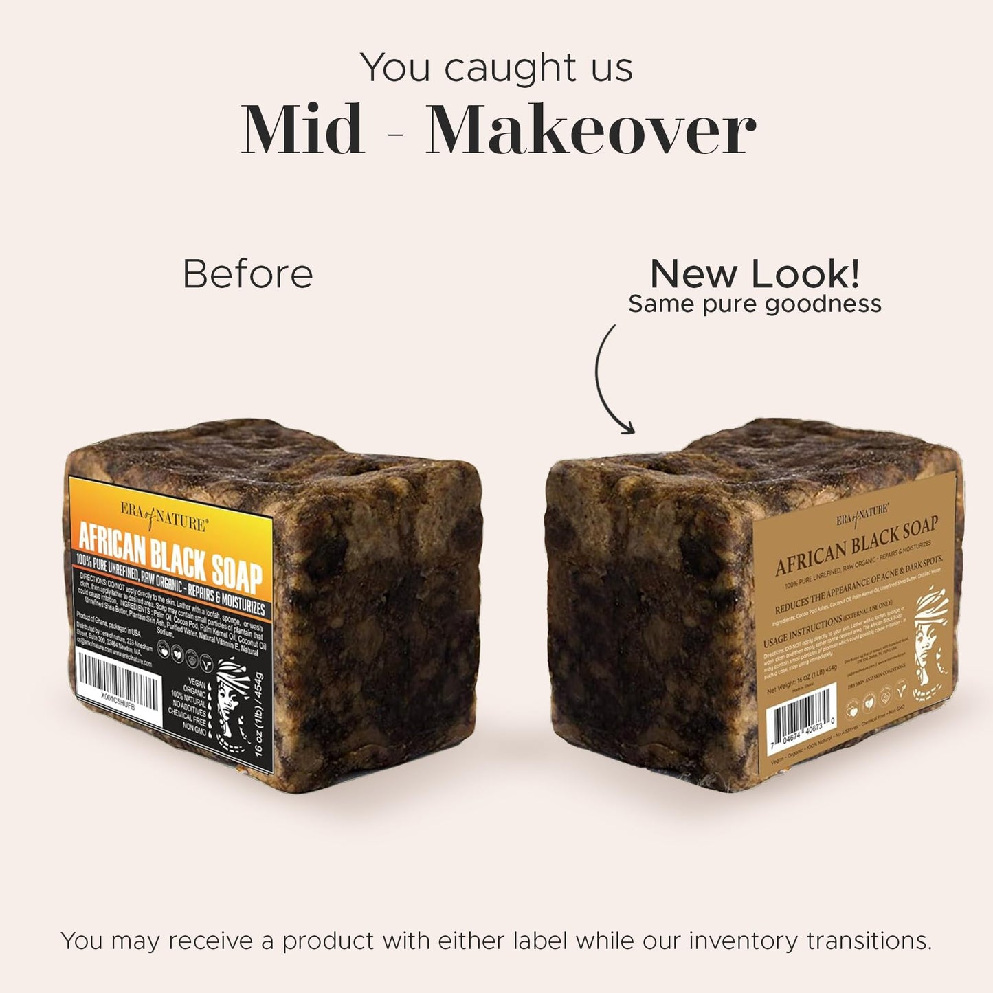 era of nature Best Raw ORGANIC AFRICAN BLACK SOAP, for Dry Skin and Skin Conditions. Pure & Natural Ingredients, Imported From Ghana - 8oz