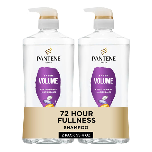 Pantene Sheer Volume Shampoo 2-Pack (27.7 Oz Each) + Miracle Rescue Shot – Lightweight Care for Fine, Color-Treated Hair, 72-Hour Fullness