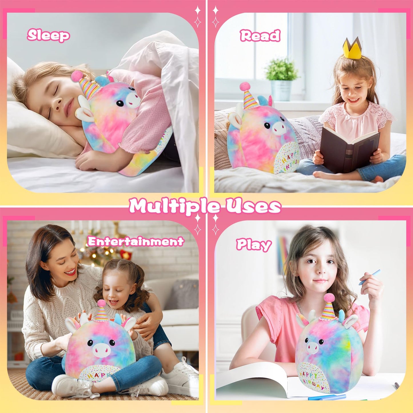 AWNOGKUE 12" Cow Stuffed Animal Plush Toy – Soft Unicorn Rainbow Plushie Pillow for Kids, Toddlers, Girls & Boys, Birthday Gift & Room Decor