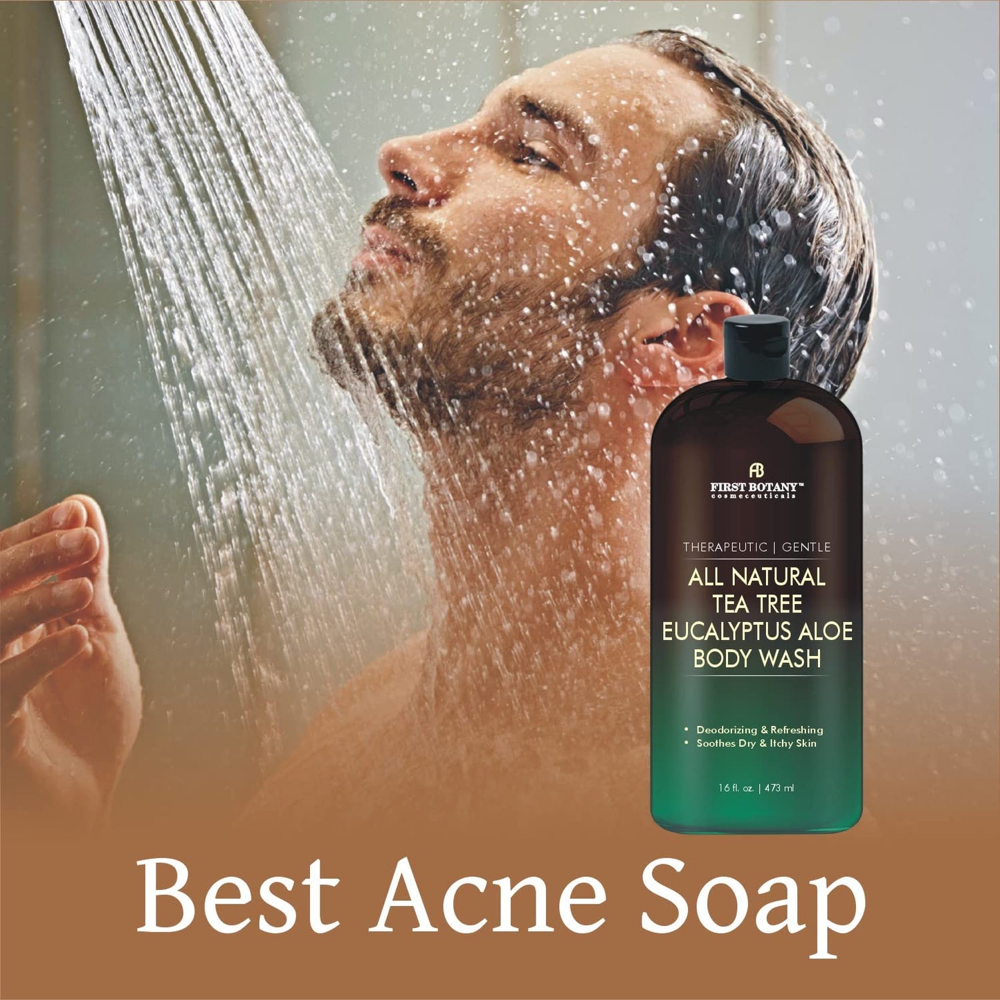 First Botany Natural Body Wash – Tea Tree & Eucalyptus, Fights Odor, Acne, Eczema, Athlete’s Foot, Dandruff, Jock Itch – 16oz