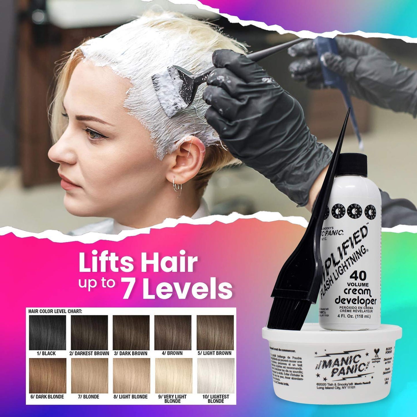 MANIC PANIC Flash Lightning Super Strength Hair Bleach Kit – 40 Volume Developer & Powder Lightener for Dark Hair, Lifts Up to 7 Levels, Vegan & Cruelty-Free