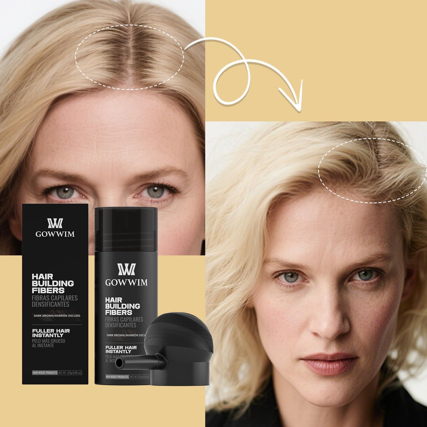 gowwim Hair Thickening Fibers 2-in-1 Kit Keratin Building Fibers, Spray Applicator & Hold Spray - Instantly Volumize Sparse Areas (Black)