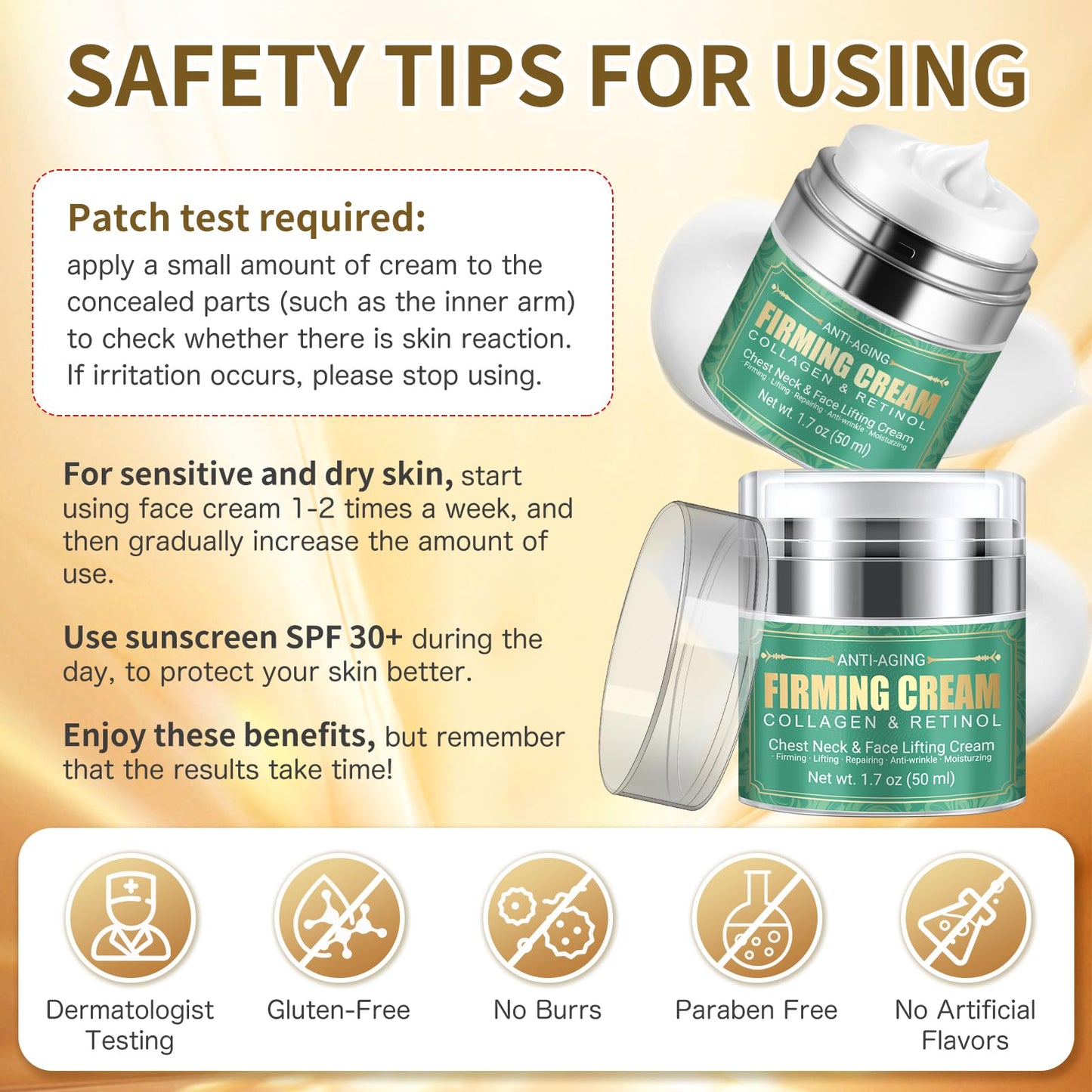 5-in-1 Anti-Aging Neck & Face Firming Cream with Retinol & Collagen – Tightens, Lifts & Moisturizes Skin for Men & Women, 1.7 oz