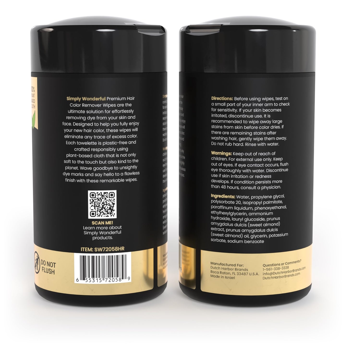 Simply Wonderful Hair Color Remover Wipes for Face & Skin – 100 Count Plant-Based Towelettes with Almond Oil, Gentle & Non-Irritating Cleanser