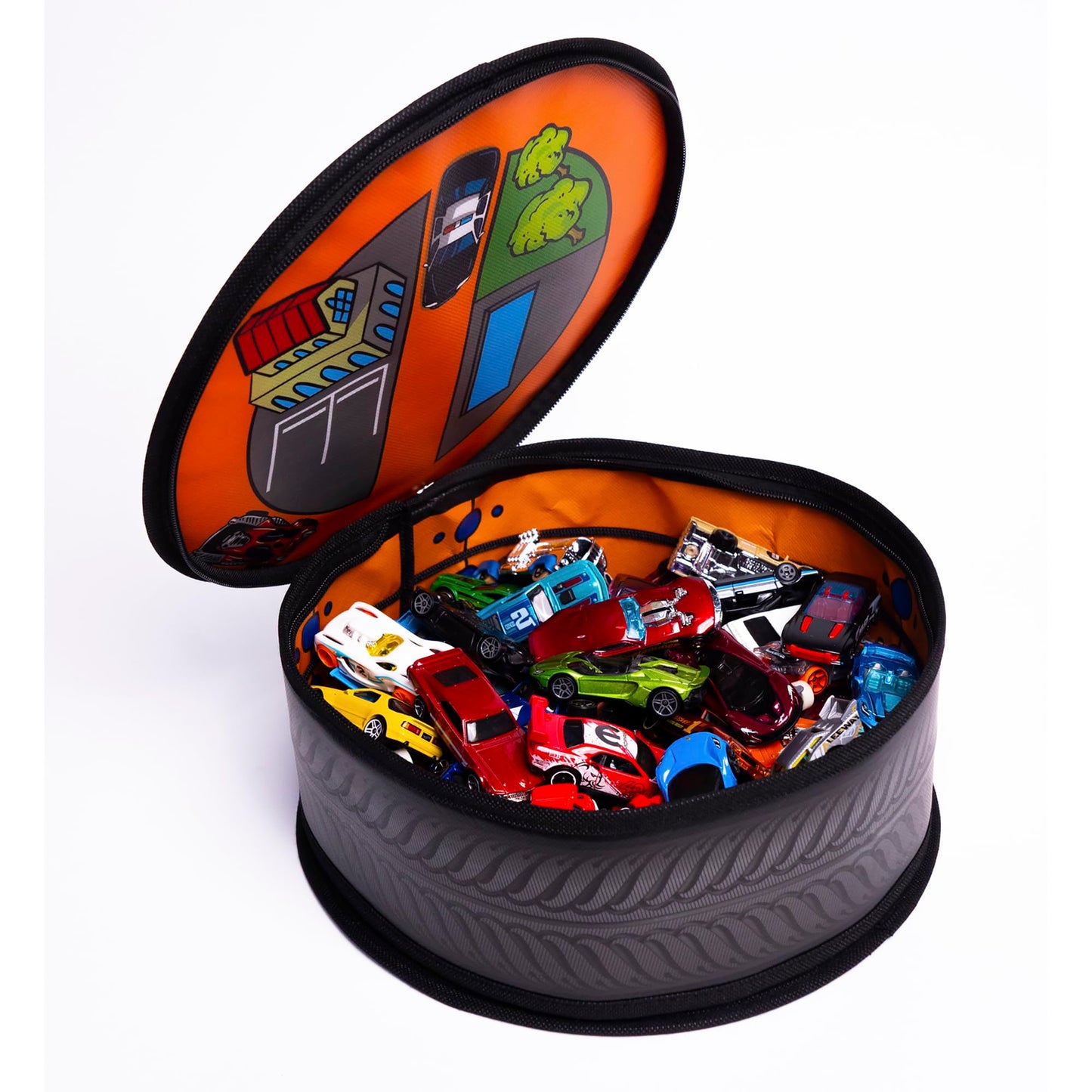 Hot Wheels Tara Toy: ZipBin Wheelie Track Pack - Unzips Into A Racetrack Mat, Holds 100 Toy Cars, Storage & Play, Circle Tire Design, Kids Ages 3+